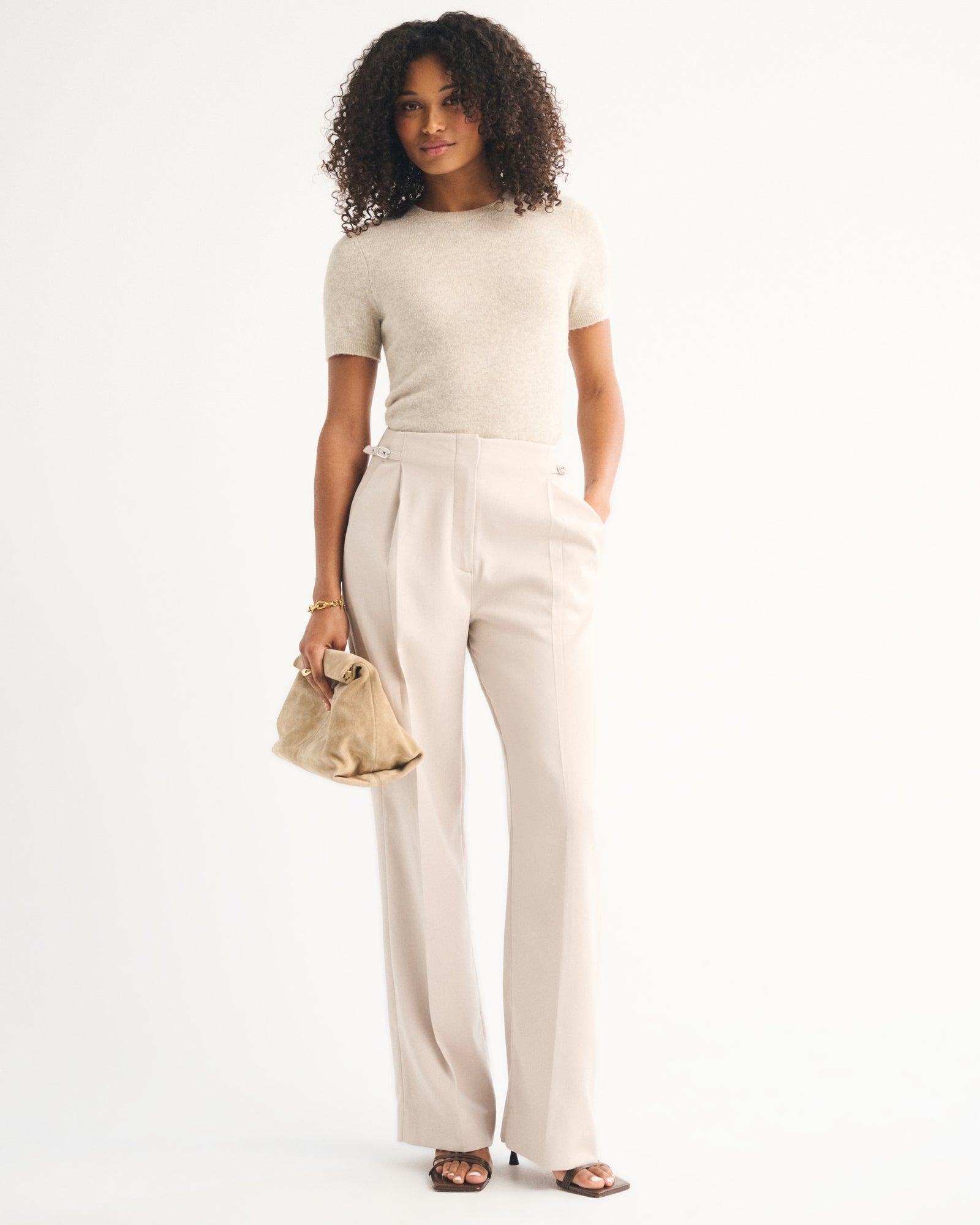 Abercrombie Curve Love A&F Sloane Tailored Hardware Wide Leg Pant