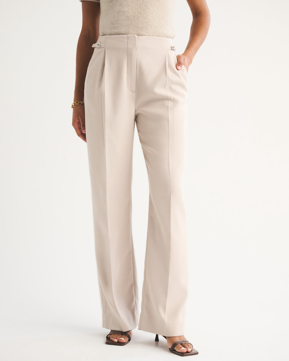 Abercrombie Curve Love A&F Sloane Tailored Hardware Wide Leg Pant