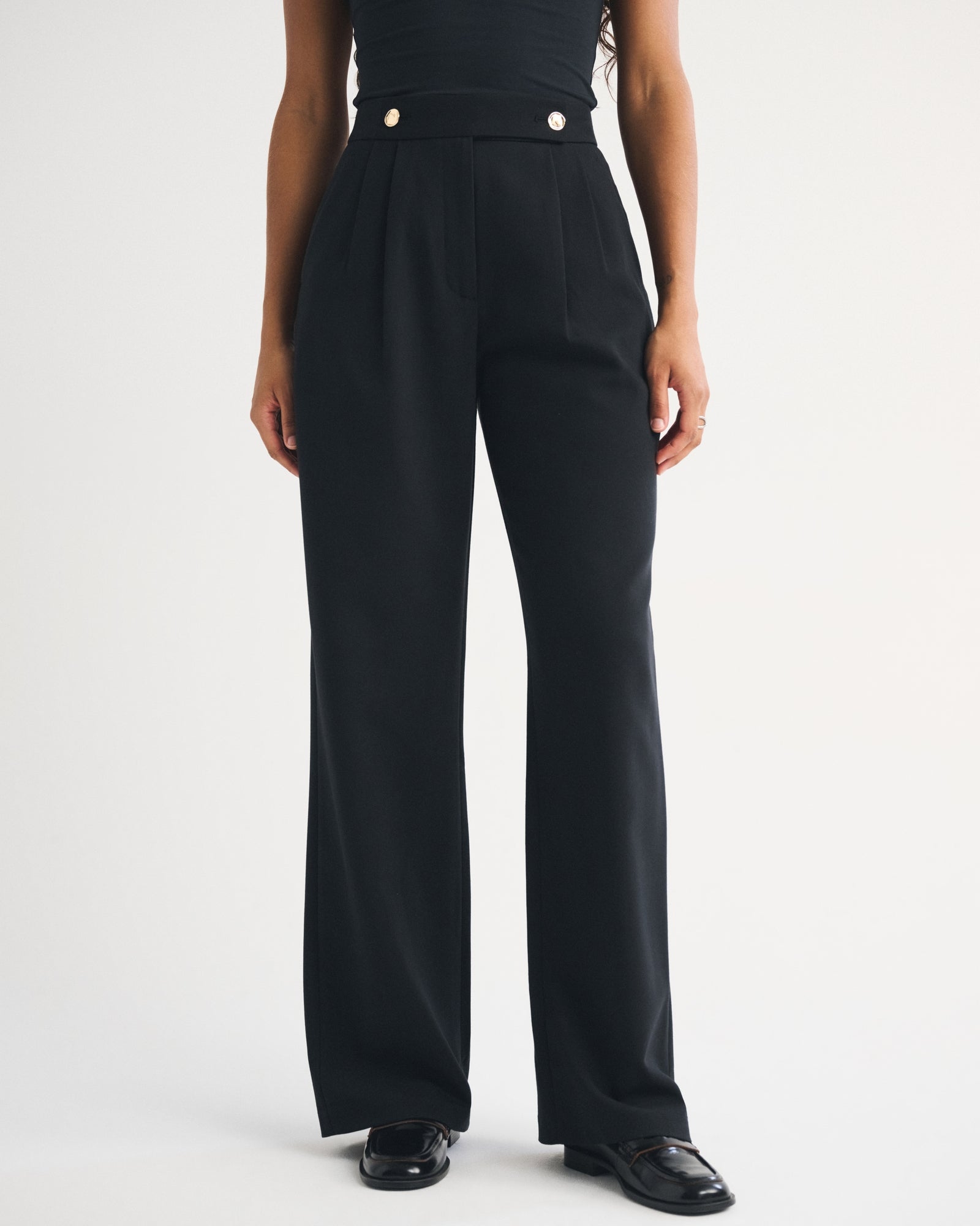 Abercrombie Curve Love A&F Sloane Tailored Hardware Wide Leg Pant