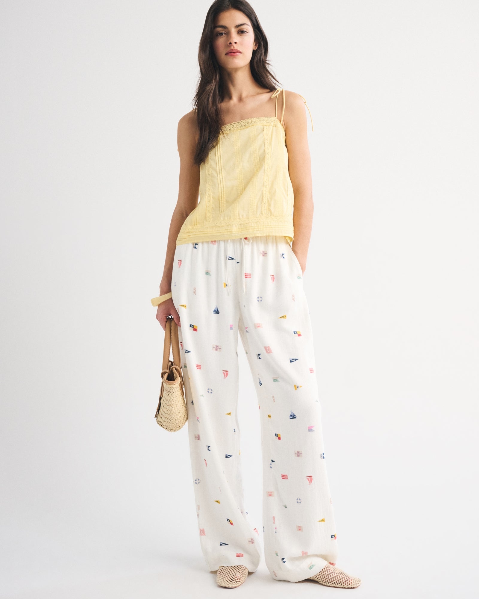 Abercrombie A&F Gemma Linen-Blend Wide Leg Pull-On Pant