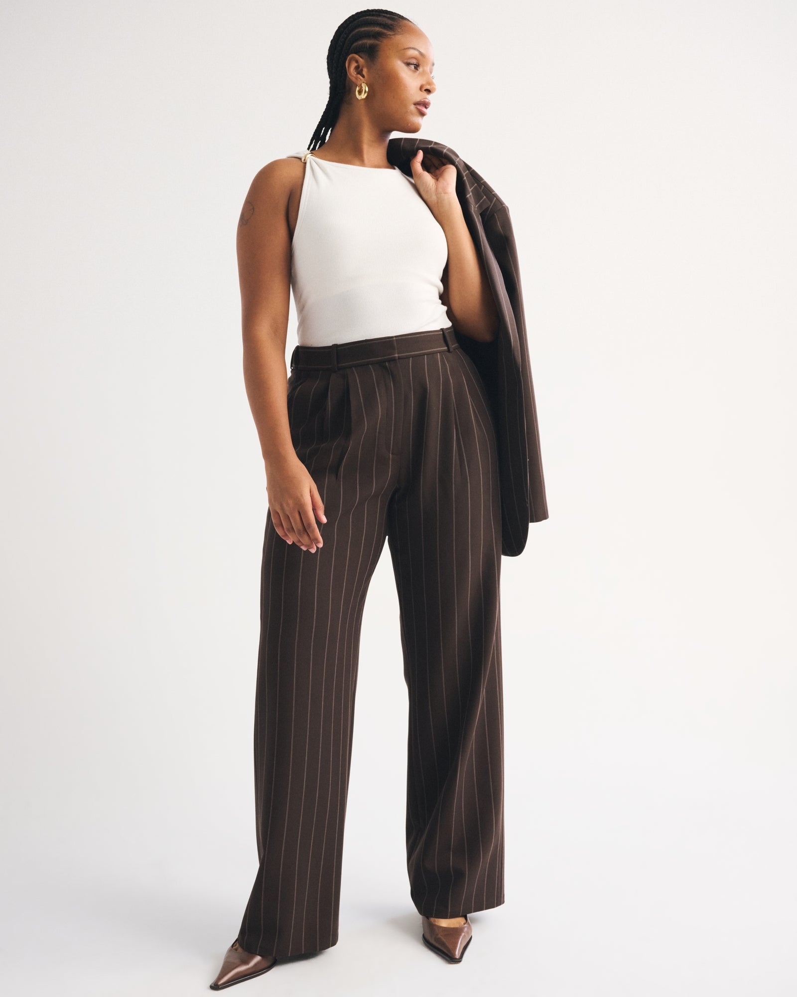 Abercrombie Curve Love A&F Sloane Tailored Hardware Wide Leg Pant