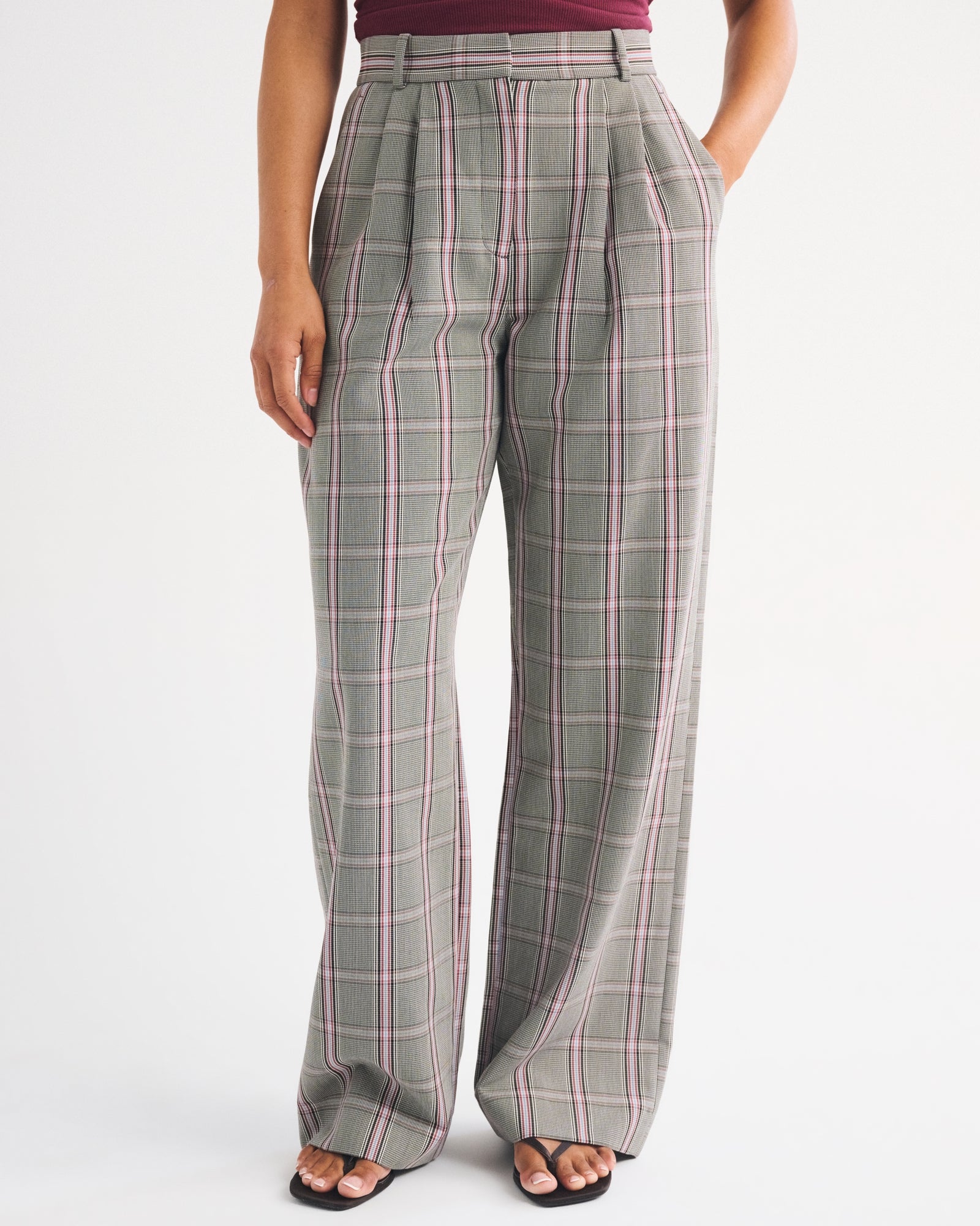 Abercrombie Curve Love A&F Sloane Tailored Hardware Wide Leg Pant