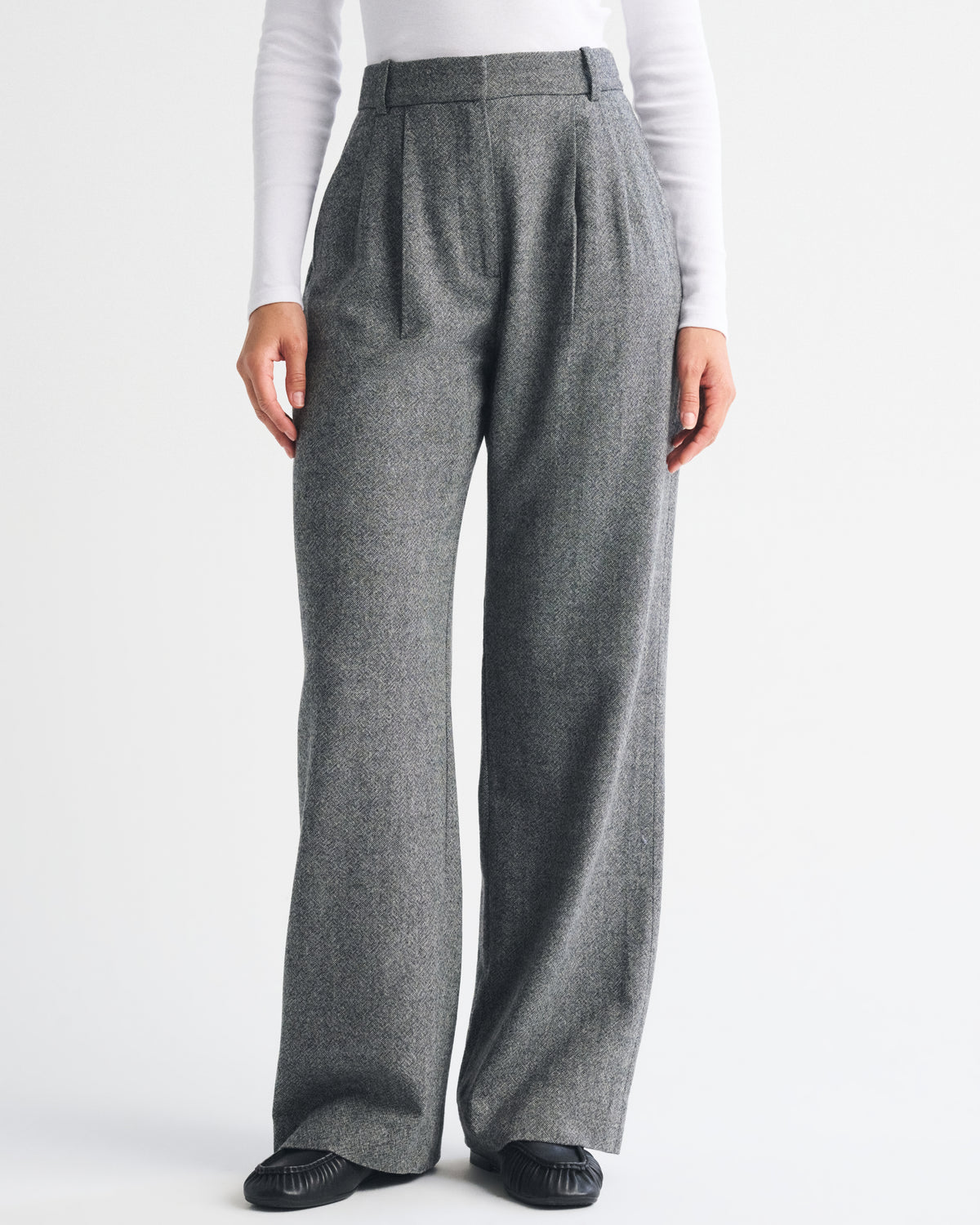 Abercrombie Curve Love A&F Sloane Wool-Blend Tailored Wide Leg Pant