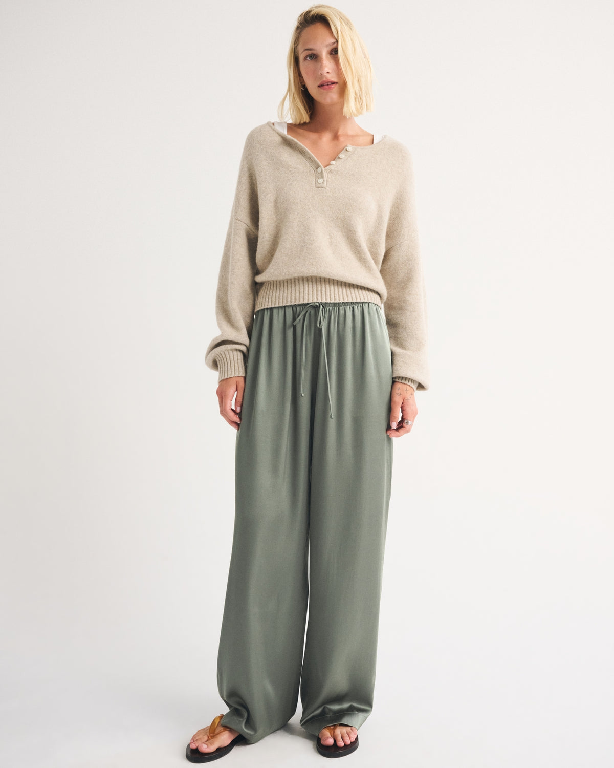 Abercrombie A&F Gemma Satin Wide Leg Pull-On Pant