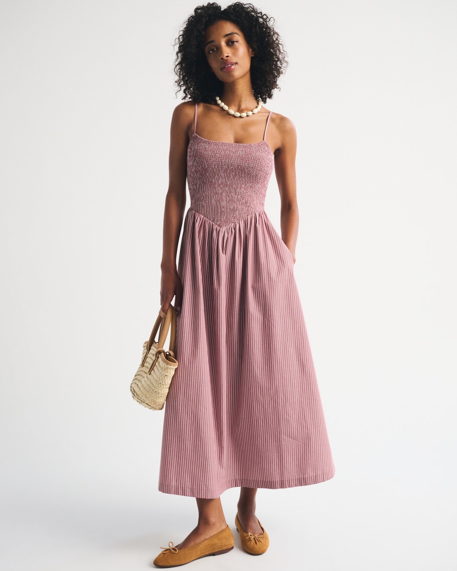 Abercrombie A&F Sydney Smocked Dipped-Waist Midi Dress