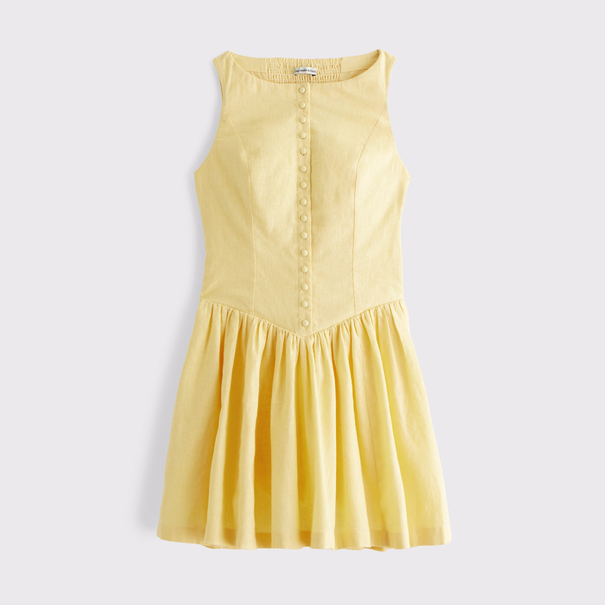 Abercrombie Linen-Cotton Blend High Neck Button-Embellished Mini Dress