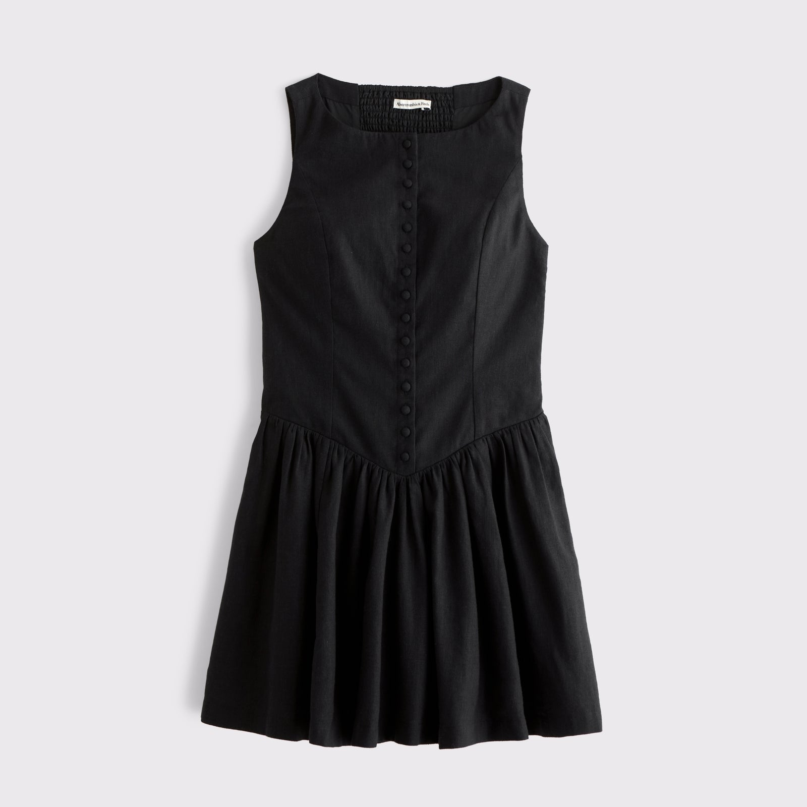 Abercrombie Linen-Cotton Blend High Neck Button-Embellished Mini Dress