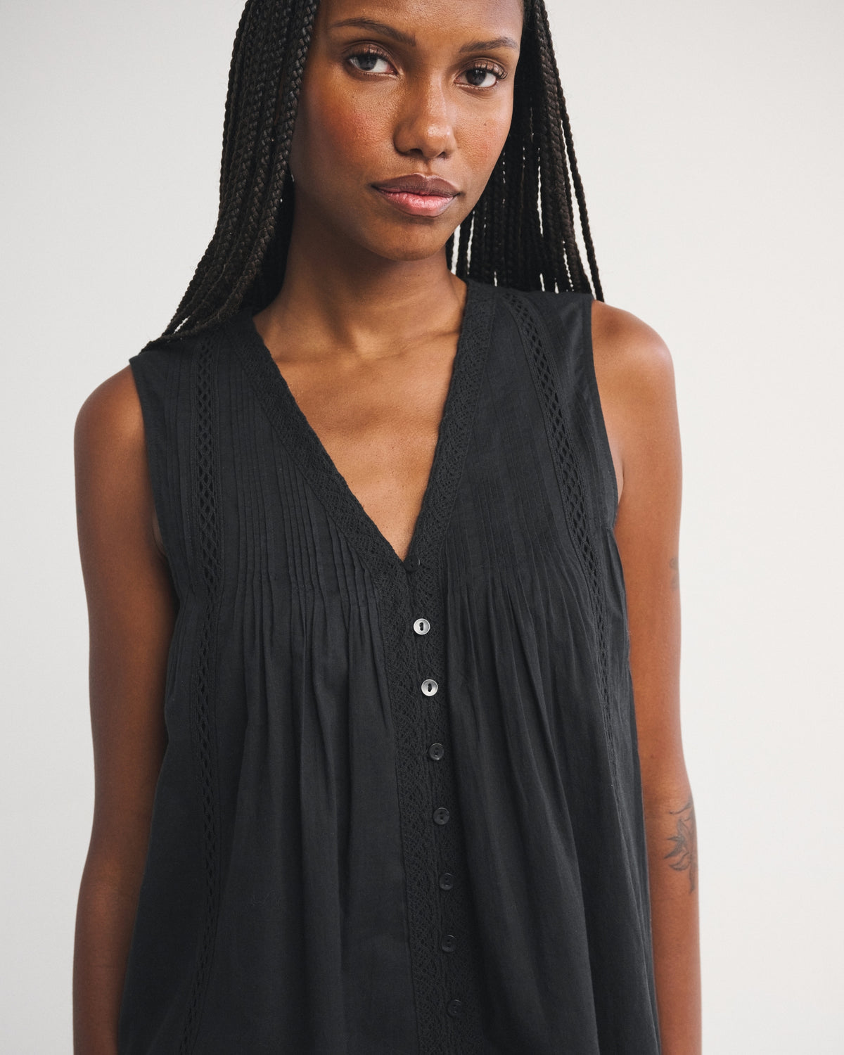 Abercrombie 100% Cotton Lace-Trim Pintuck Button-Through Easy Mini Dress