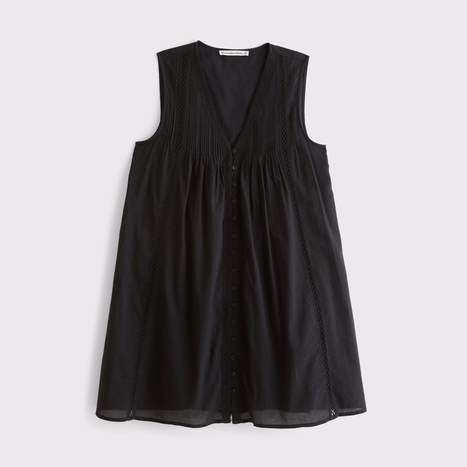 Abercrombie 100% Cotton Lace-Trim Pintuck Button-Through Easy Mini Dress