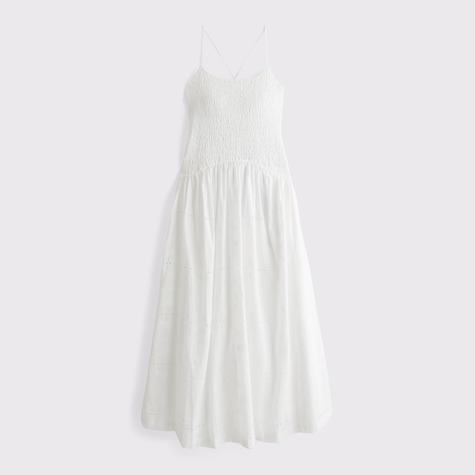 Abercrombie 100% Cotton Smocked Eyelet Drop-Waist Midi Dress