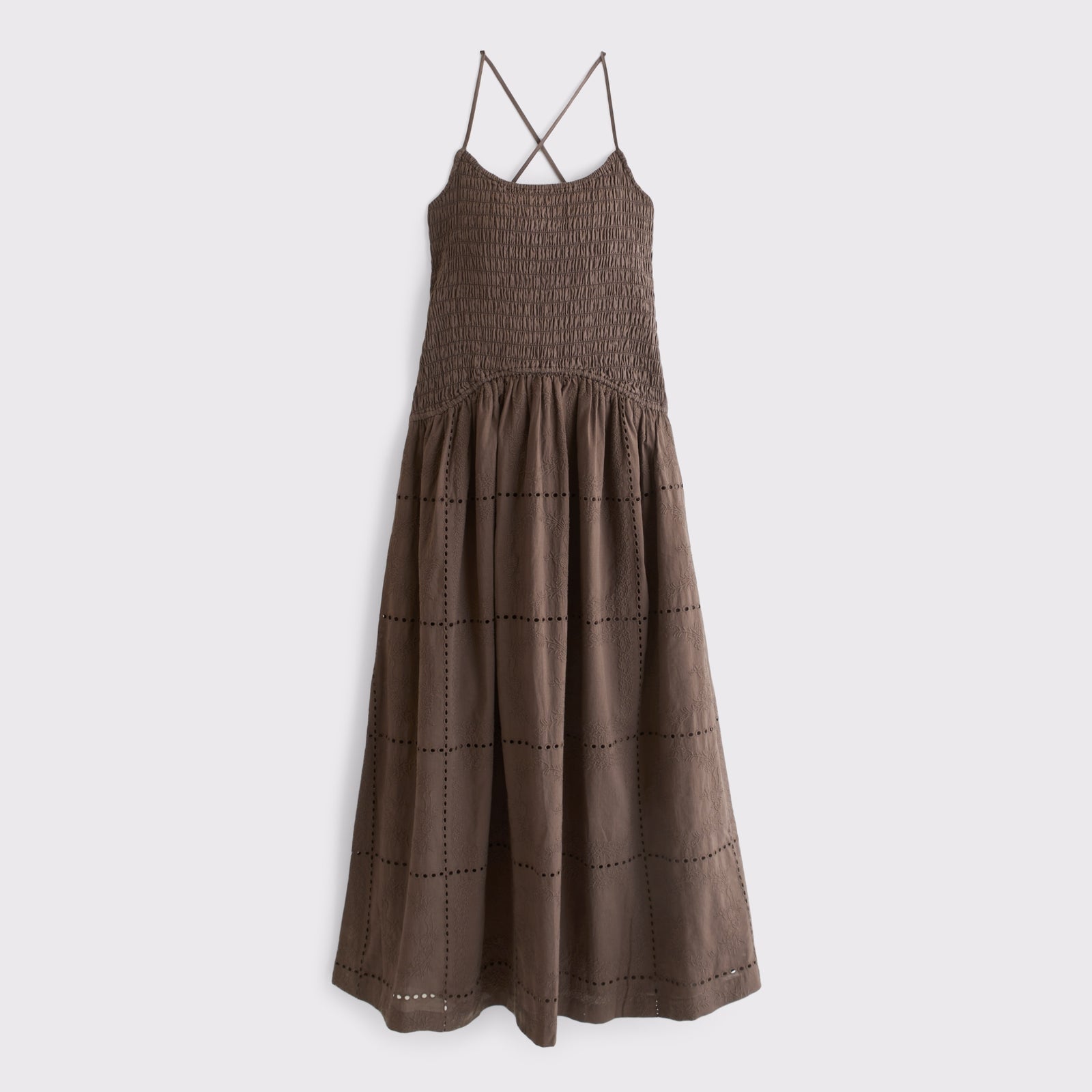 Abercrombie 100% Cotton Smocked Eyelet Drop-Waist Midi Dress