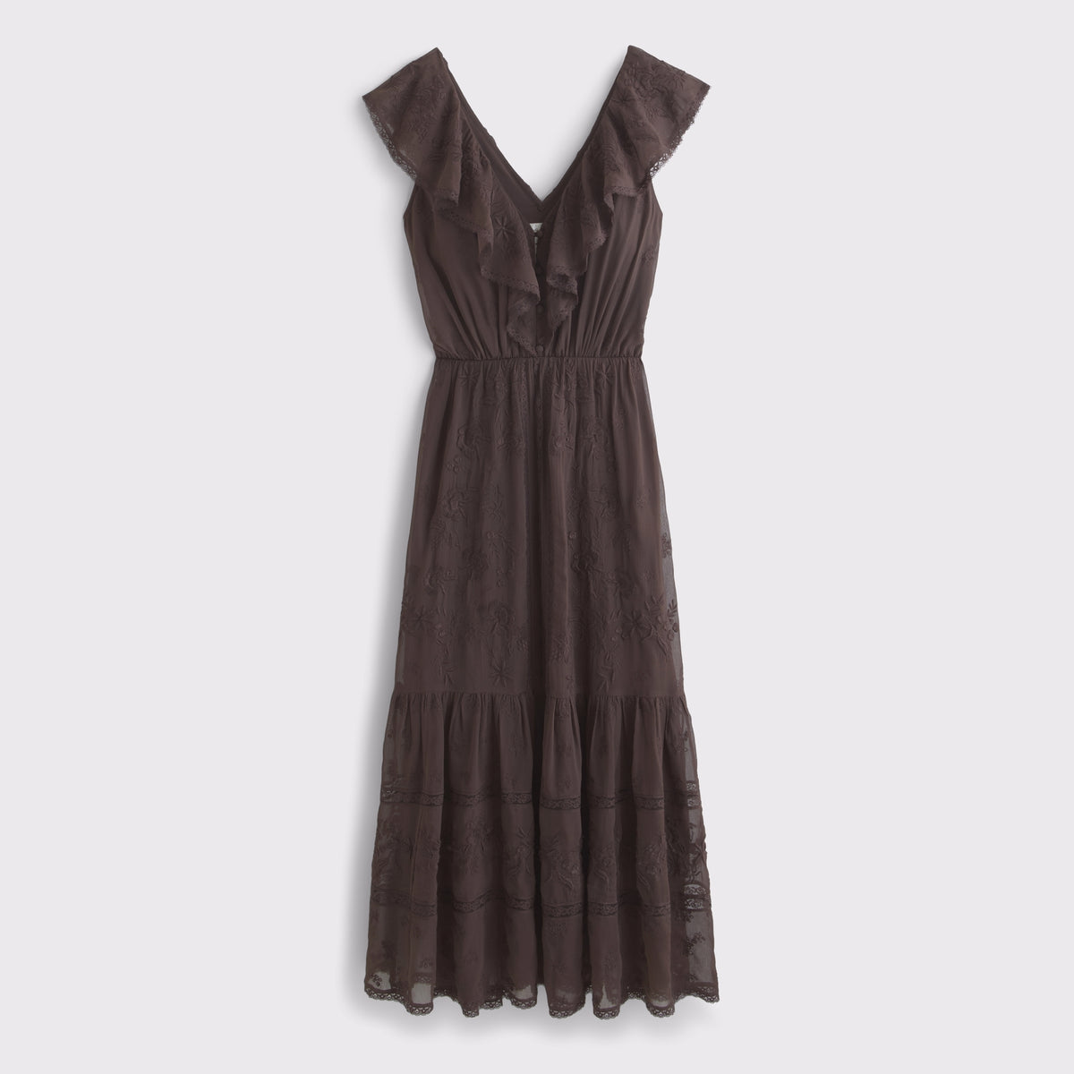 Abercrombie V-Neck Embroidered Tiered Maxi Dress