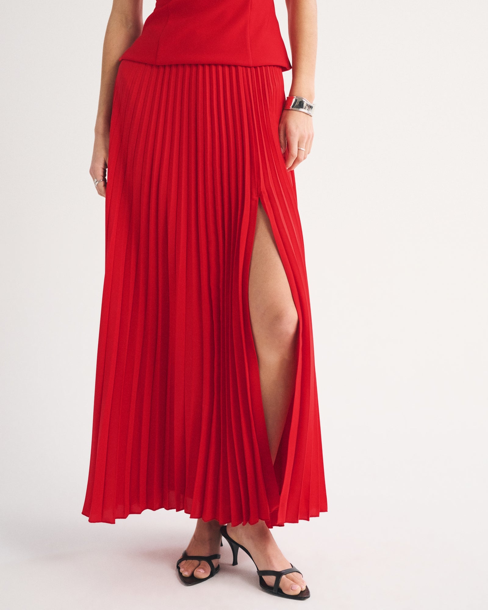 Abercrombie High Rise Pleated Maxi Set Skirt