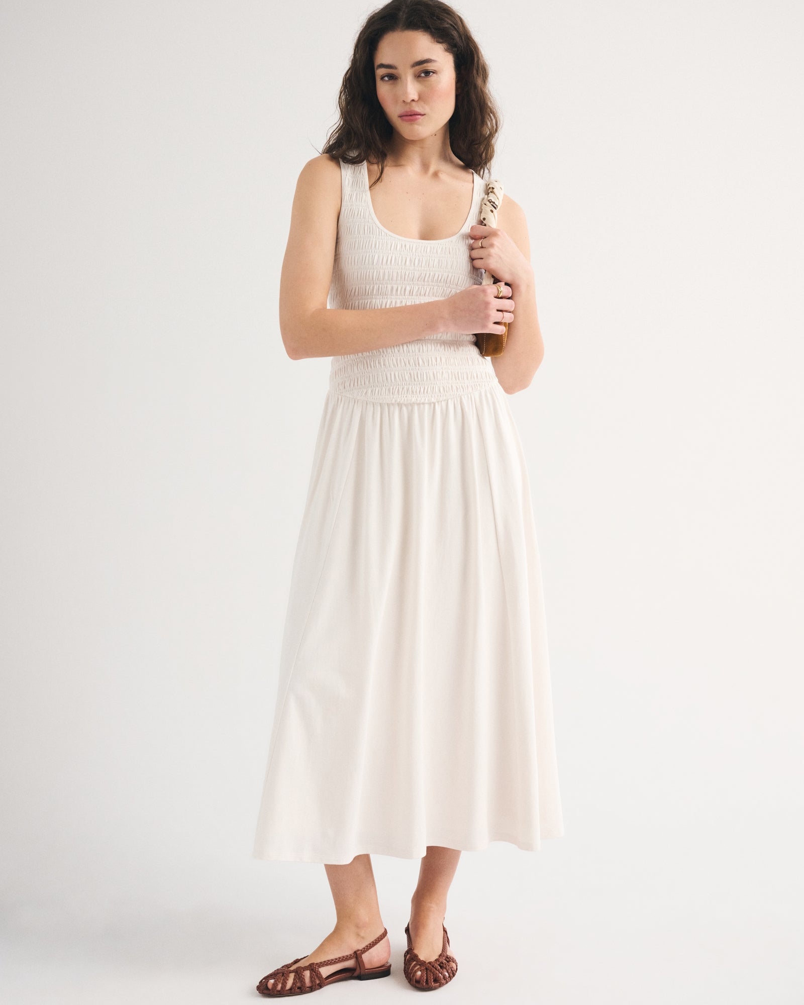 Abercrombie A&F Sydney Smocked Reversible Neckline Knit Midi Dress