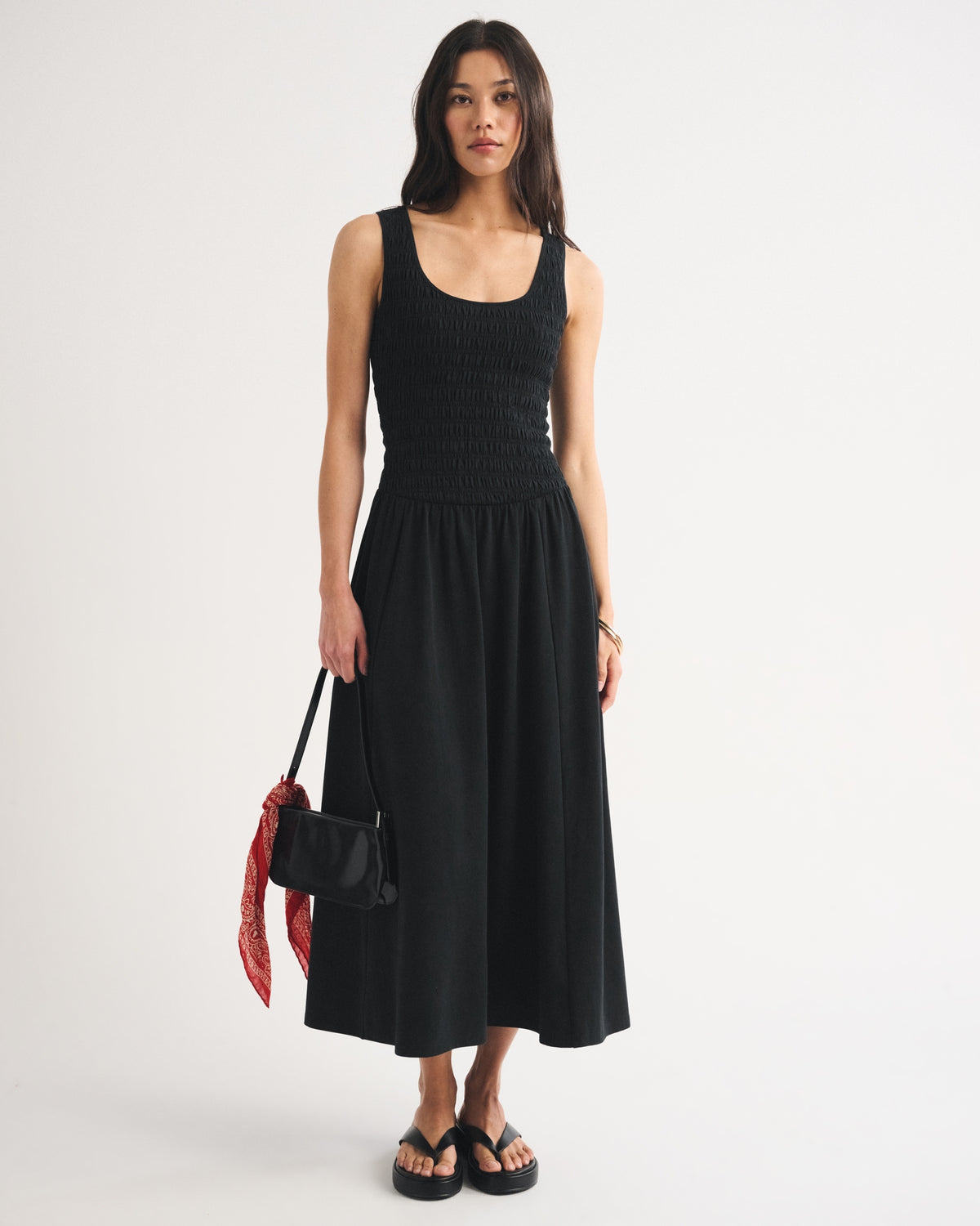 Abercrombie A&F Sydney Smocked Reversible Neckline Knit Midi Dress