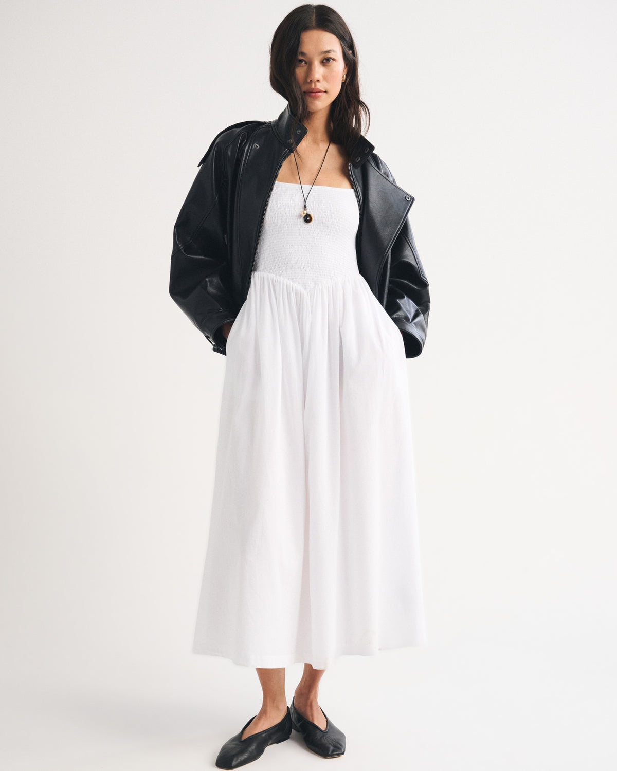 Abercrombie 100% Cotton A&F Sydney Smocked Dipped-Waist Midi Dress
