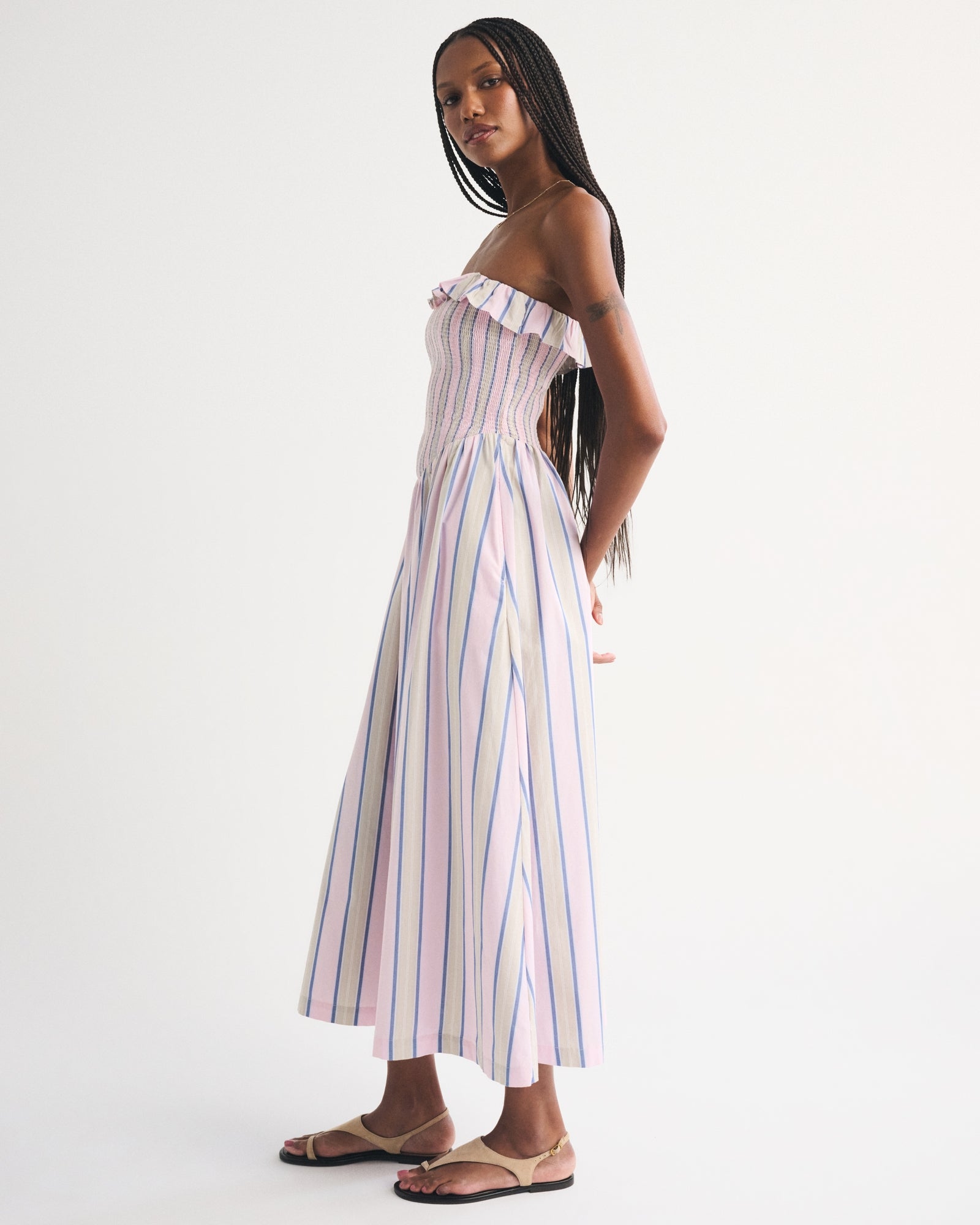 Abercrombie A&F Sydney Smocked Strapless Dipped-Waist Midi Dress