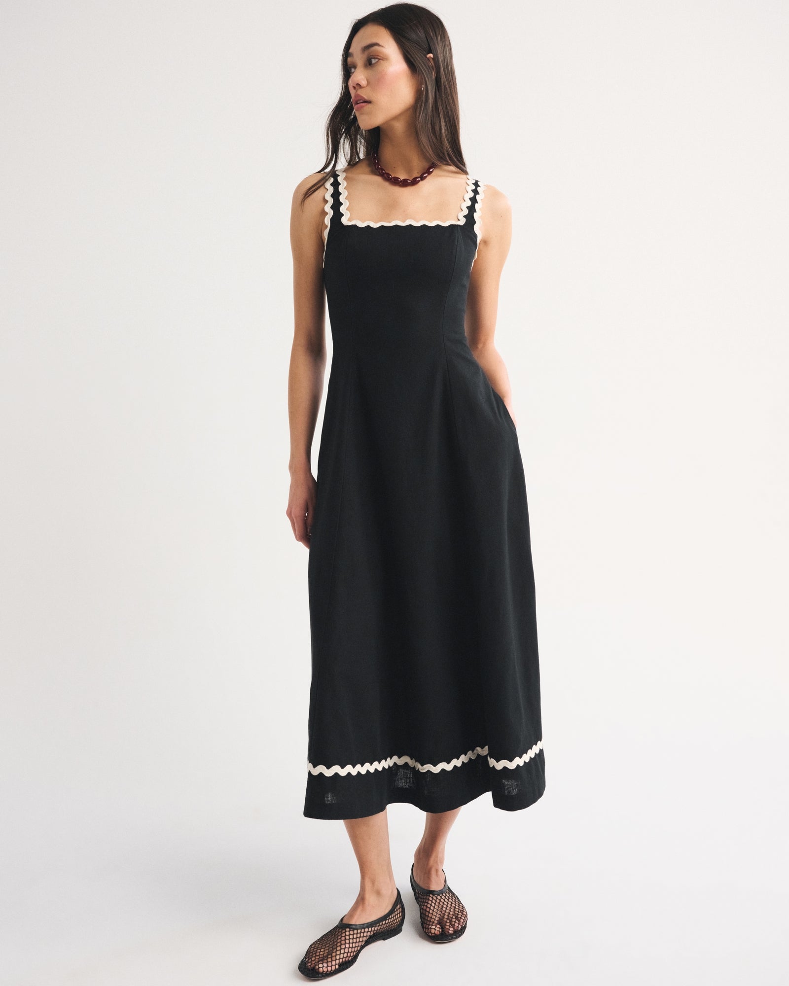Abercrombie The A&F Mila Ric-Rac Linen-Blend Midi Dress