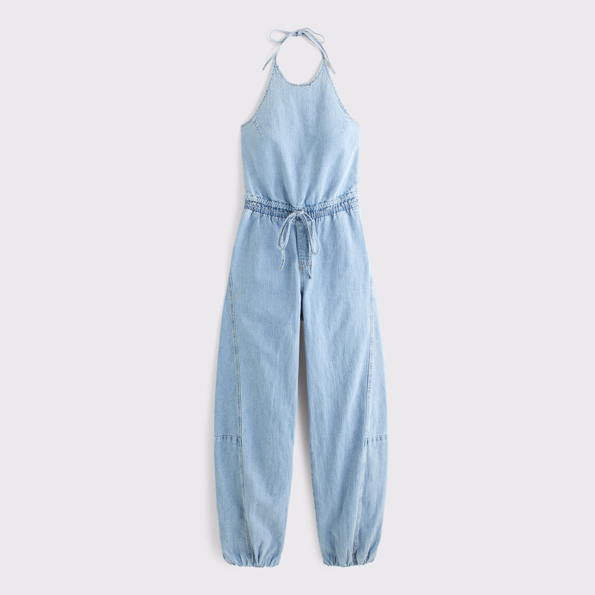Abercrombie High-Neck Linen-Blend Denim Balloon Leg Jumpsuit