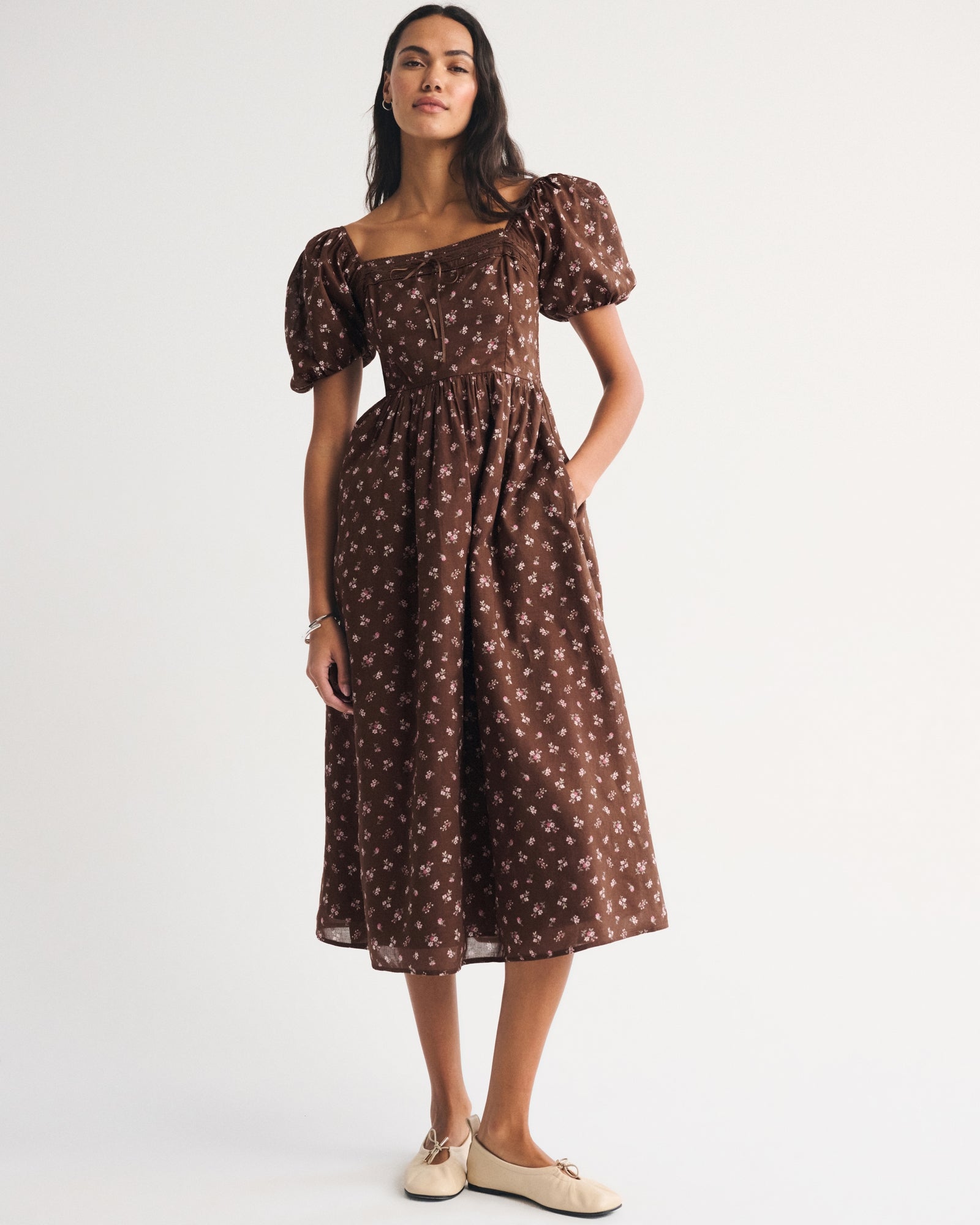Abercrombie A&F Emerson Puff Sleeve Midi Dress