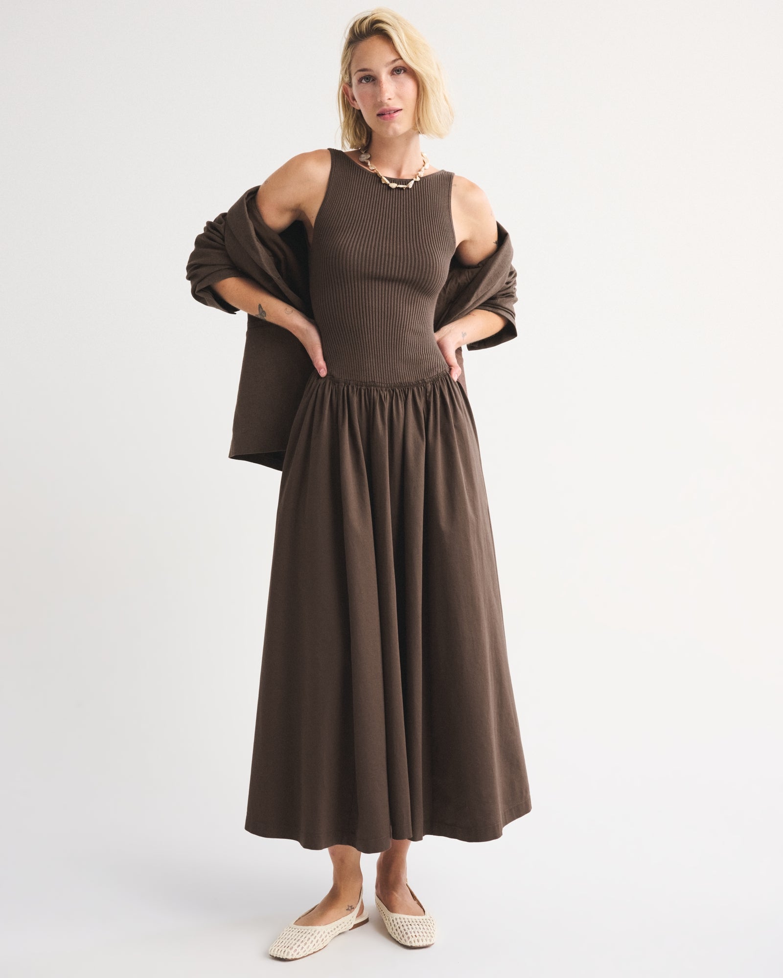 Abercrombie Mixed Fabric High-Neck Maxi Dress