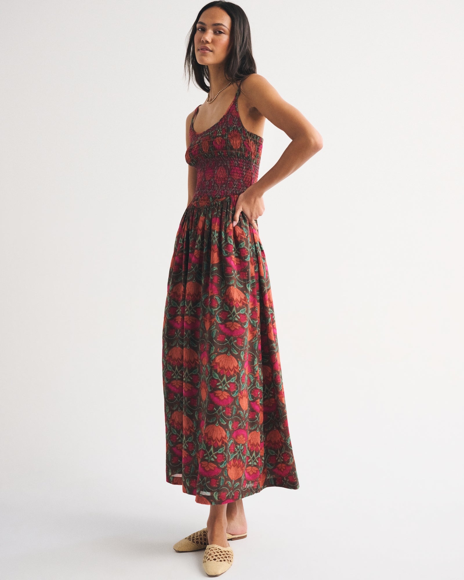 Abercrombie 100% Cotton A&F Sydney Smocked Dipped-Waist Maxi Dress