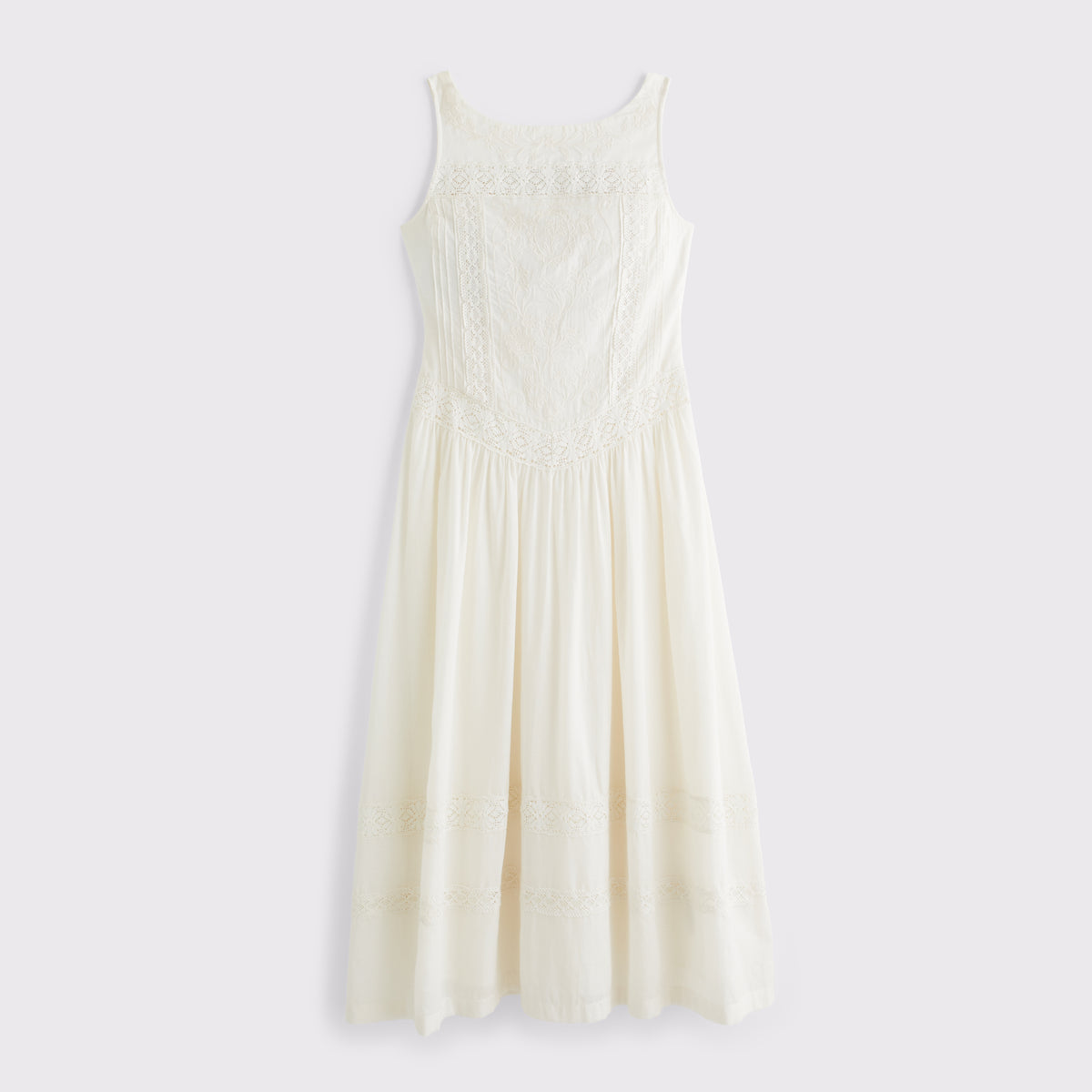 Abercrombie 100% Cotton Lace-Trim Slash Midi Dress