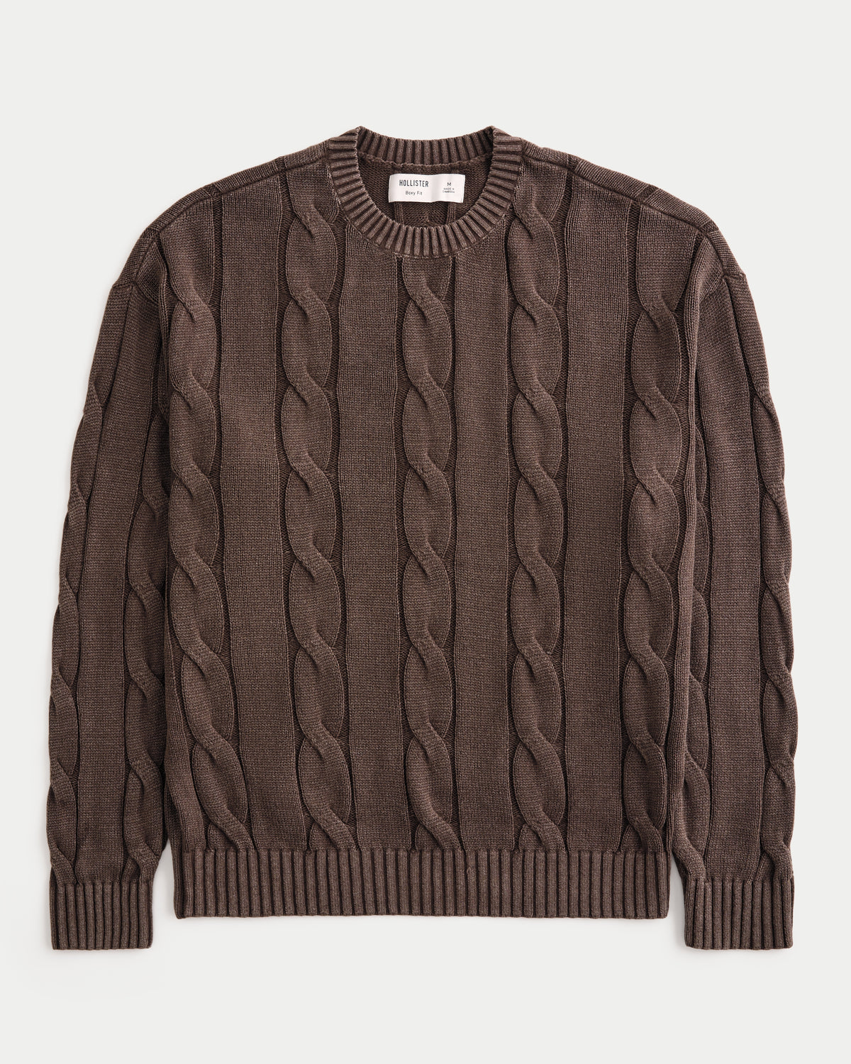 Hollister Boxy Washed Cable-Knit Crew Sweater