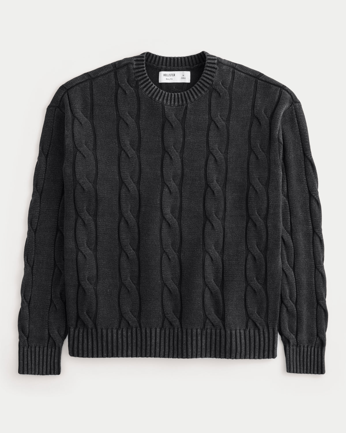 Hollister Boxy Washed Cable-Knit Crew Sweater