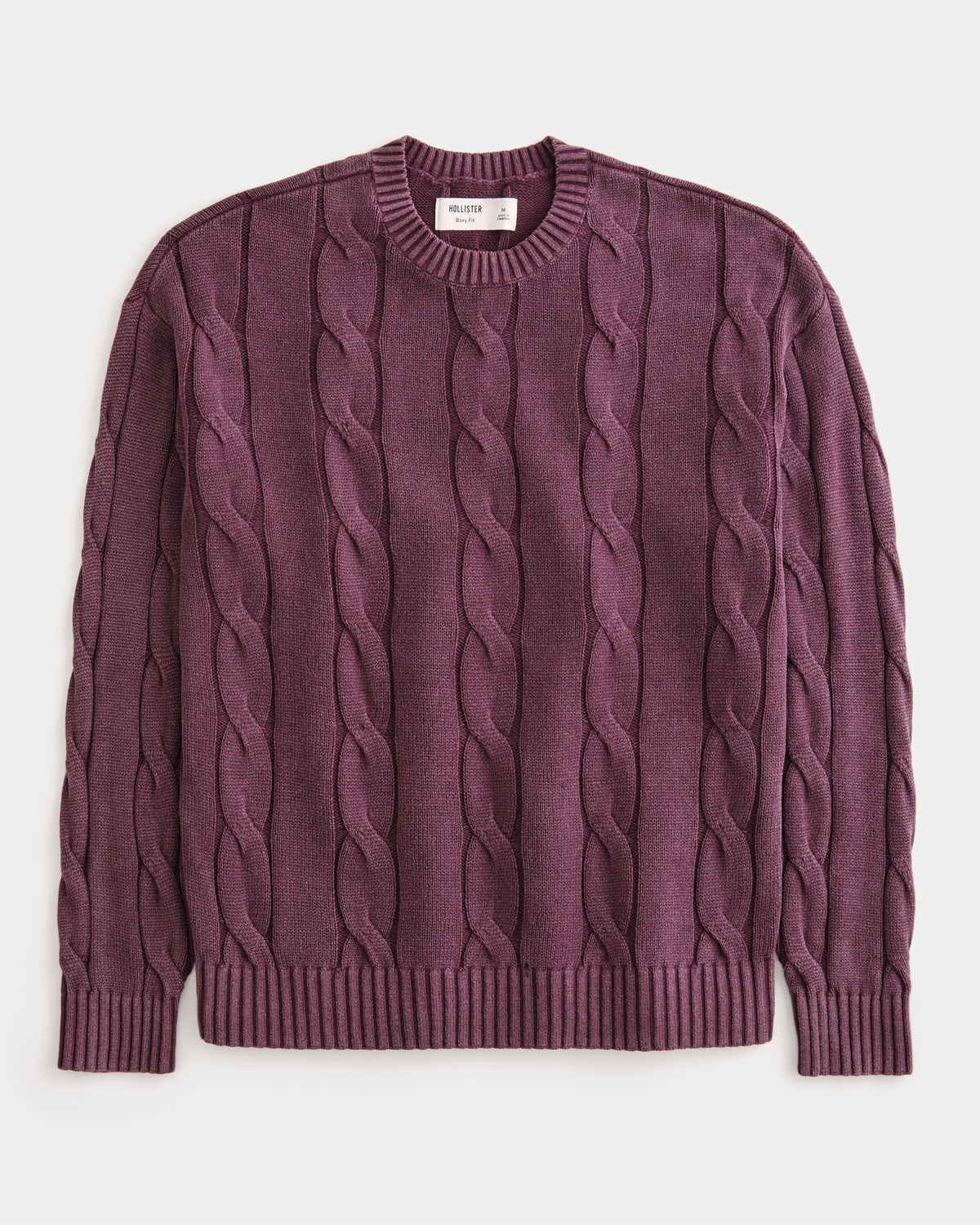 Hollister Boxy Washed Cable-Knit Crew Sweater