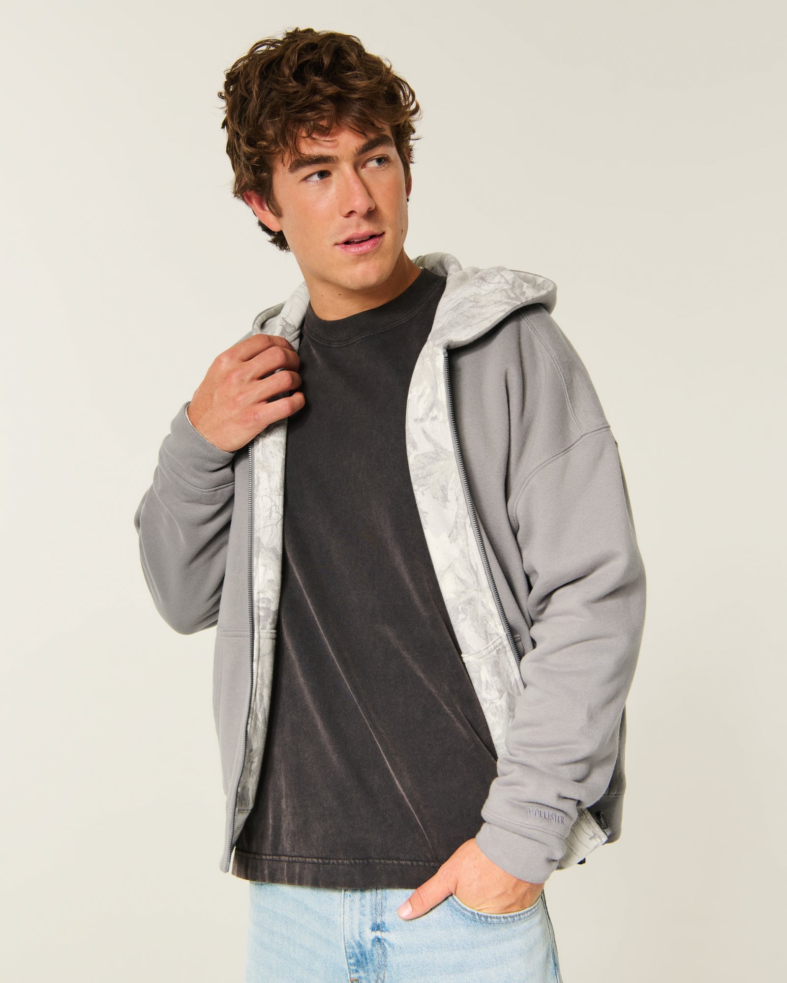 Hollister Boxy Reversible Camo Zip-Up Hoodie