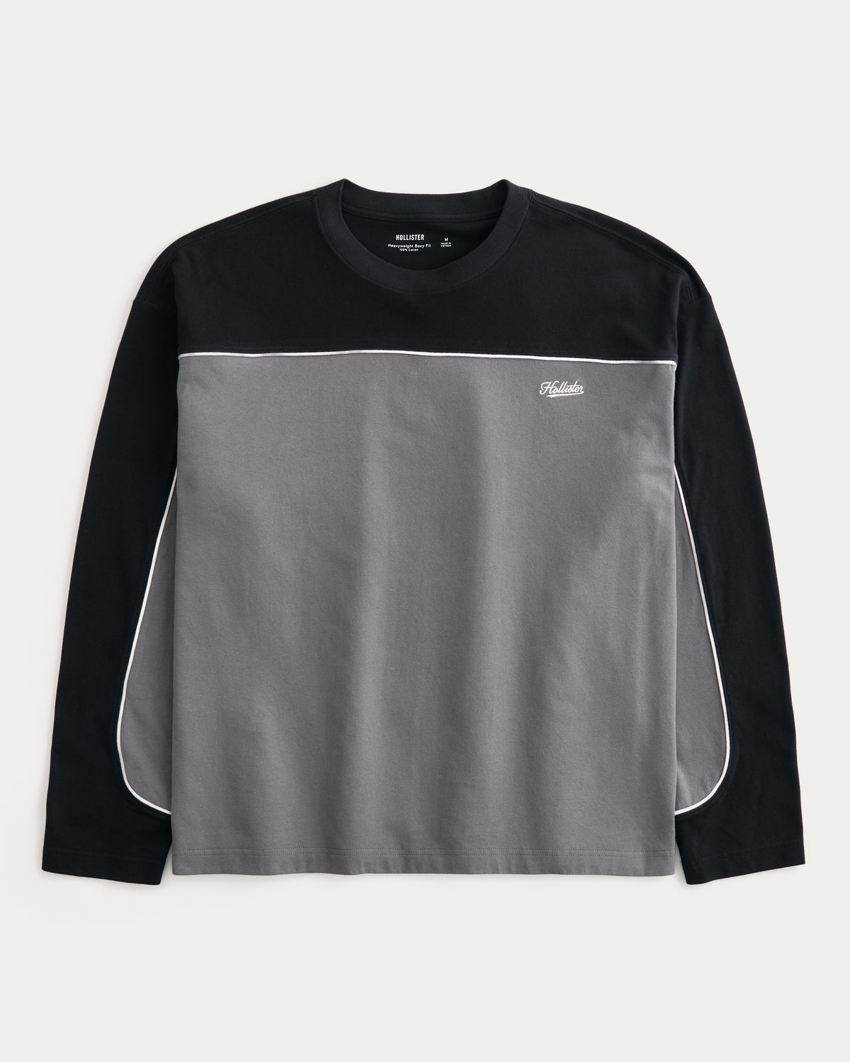 Hollister Boxy Heavyweight Piping Logo Crew T-Shirt