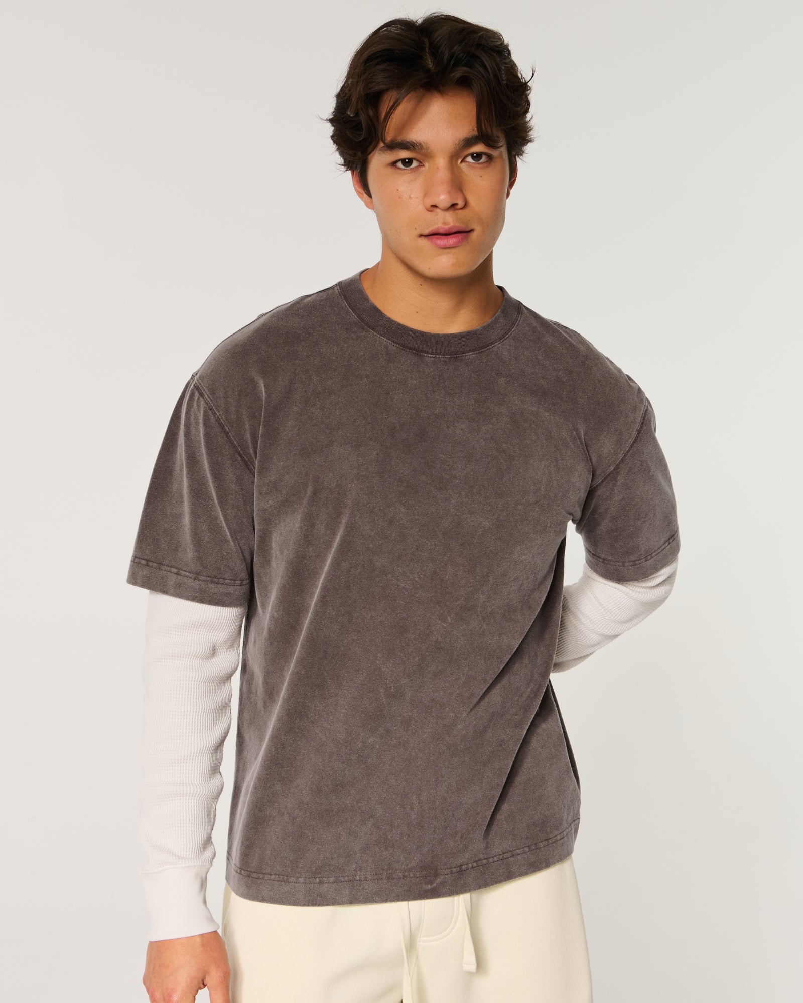 Hollister Boxy Layered Waffle 2-in-1 Crew T-Shirt