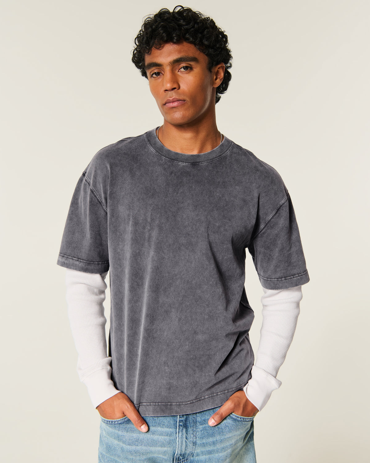 Hollister Boxy Layered Waffle 2-in-1 Crew T-Shirt