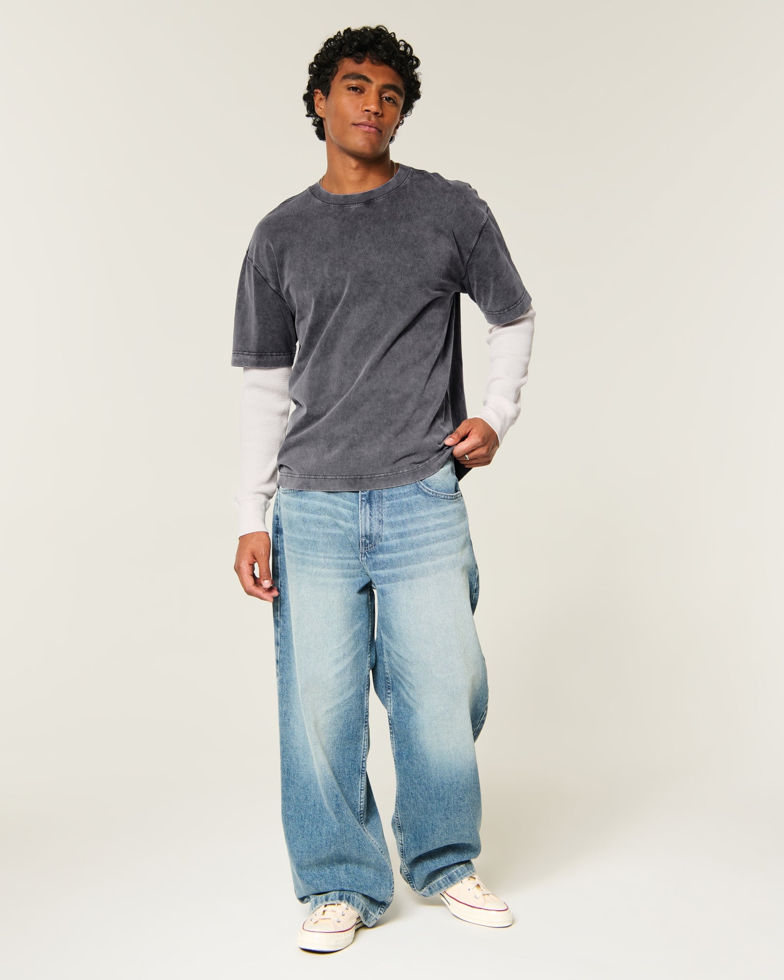 Hollister Boxy Layered Waffle 2-in-1 Crew T-Shirt