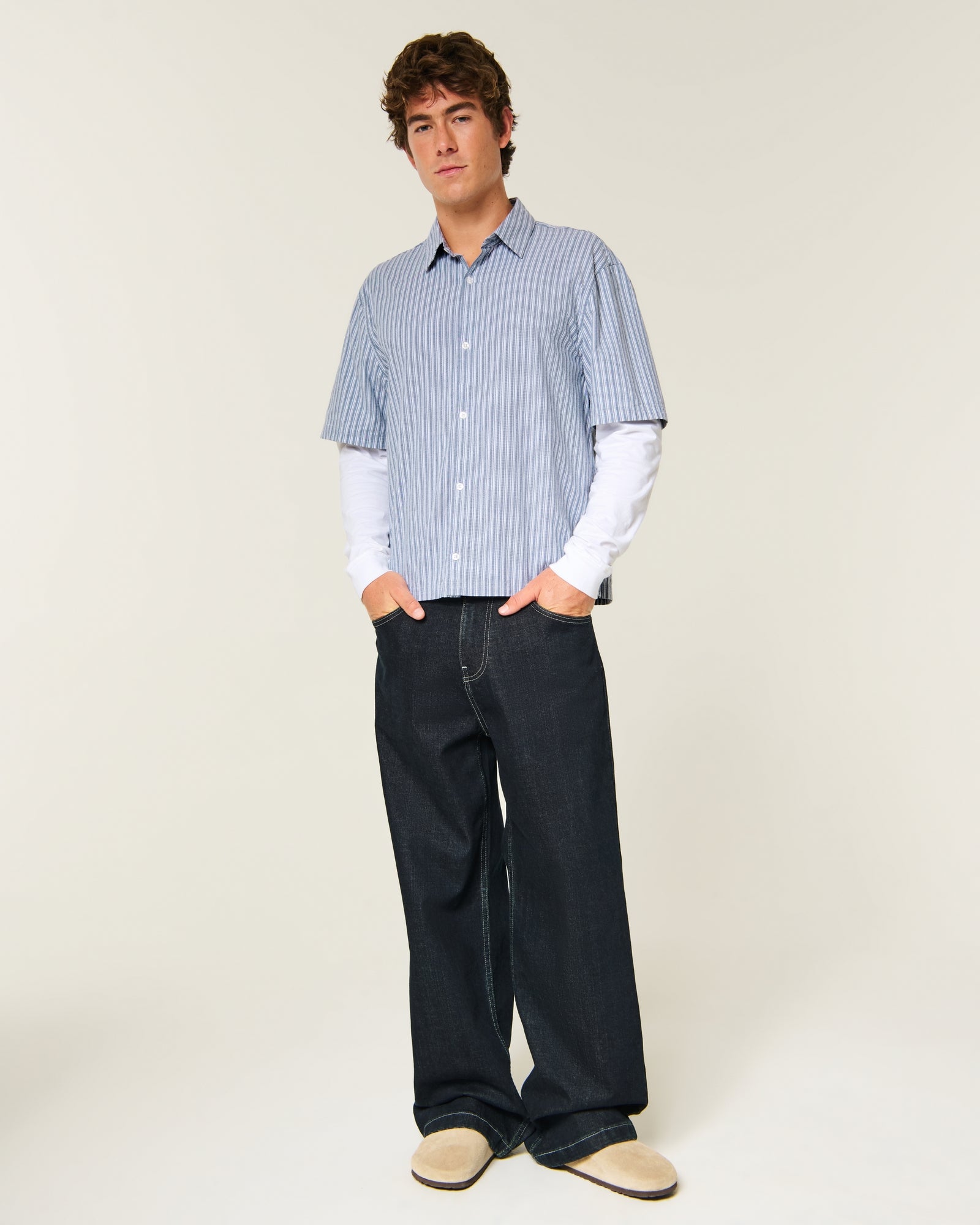 Hollister Boxy Button-Through Layered 2-in-1 Shirt