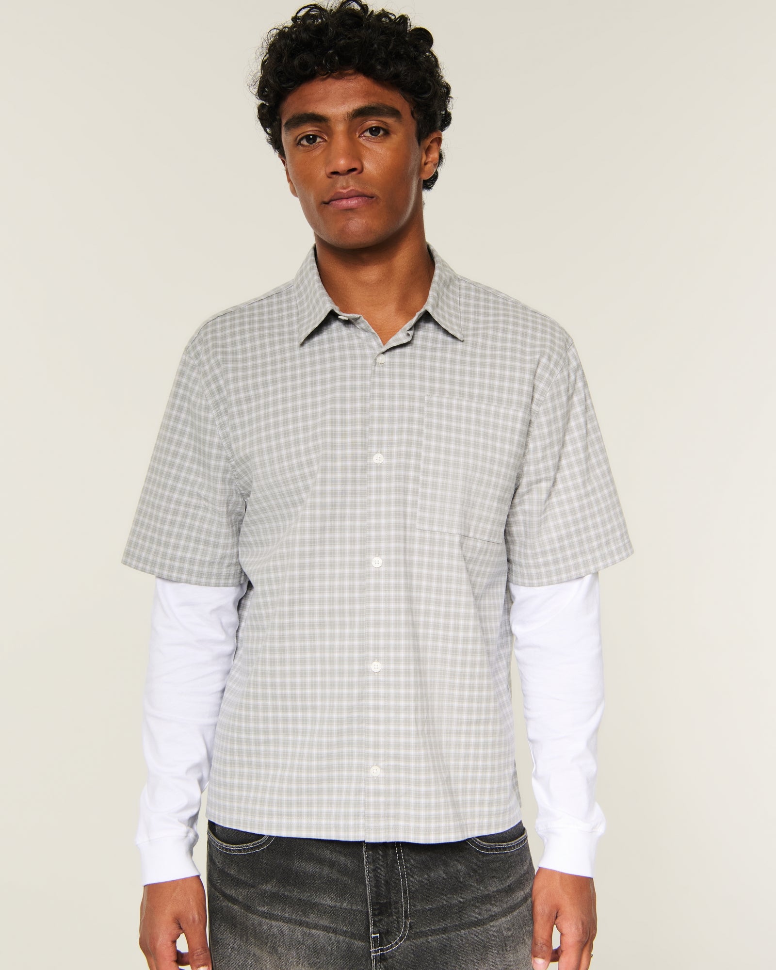 Hollister Boxy Button-Through Layered 2-in-1 Shirt