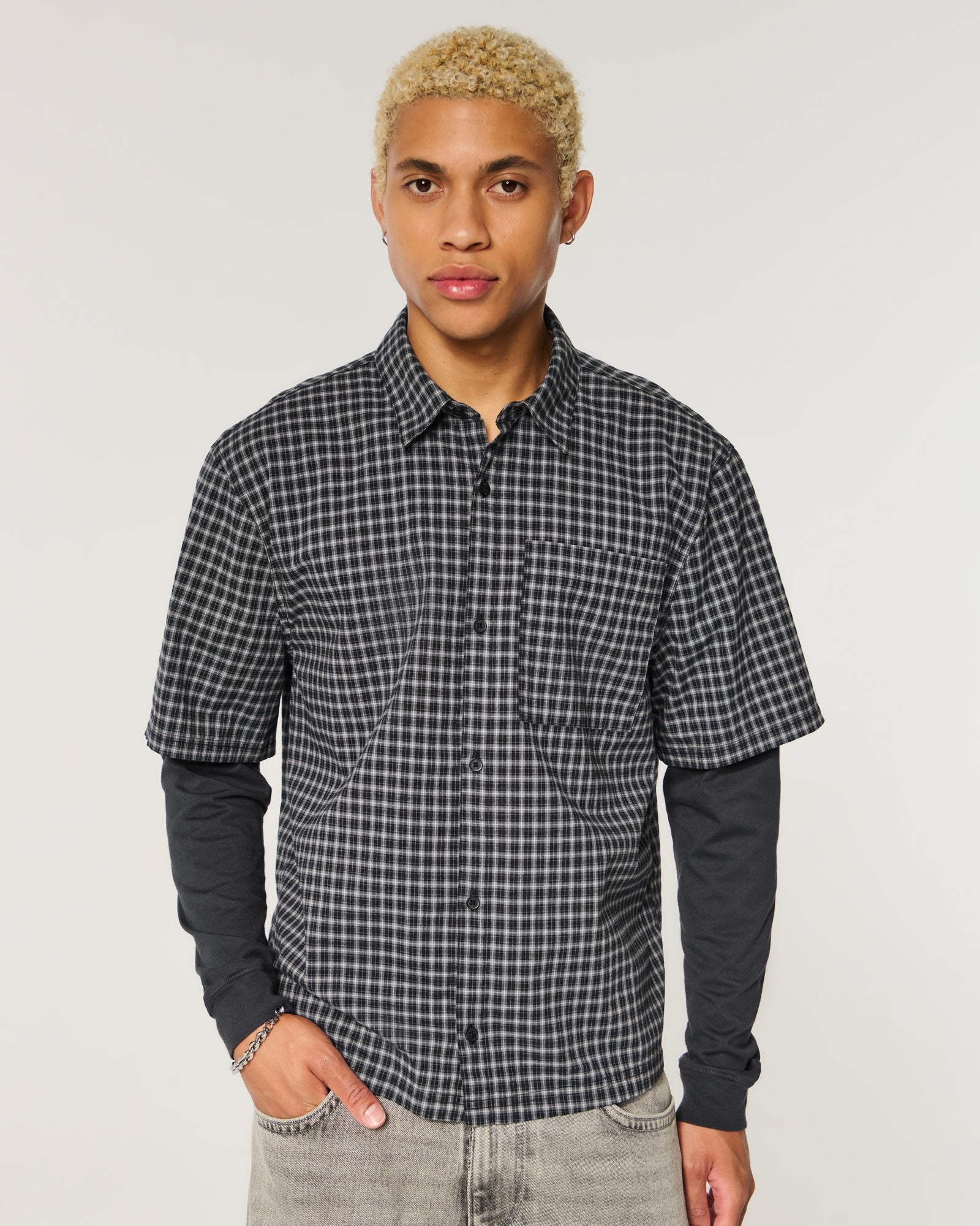 Hollister Boxy Button-Through Layered 2-in-1 Shirt