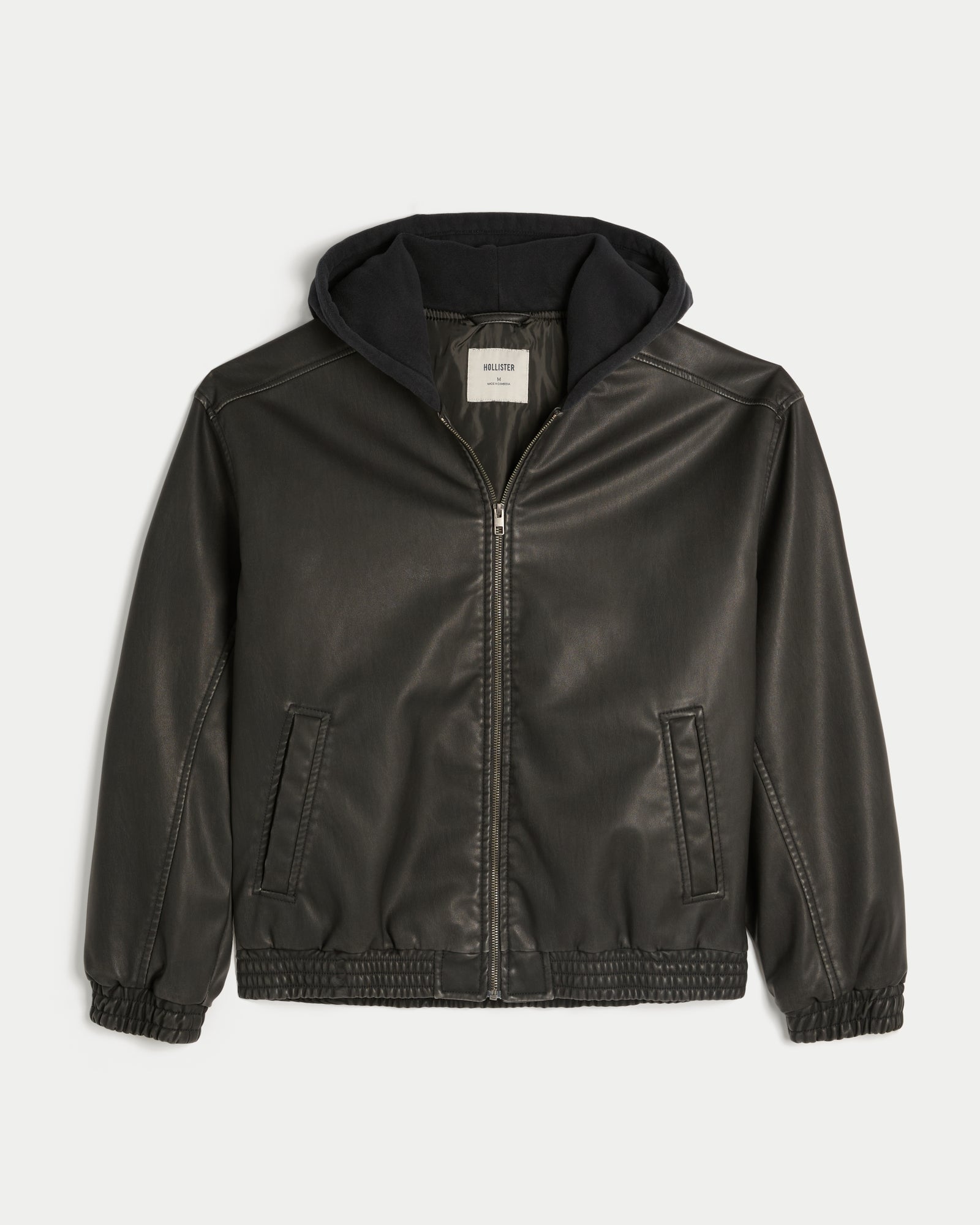 Hollister Faux Leather Fleece Hood Bomber Jacket
