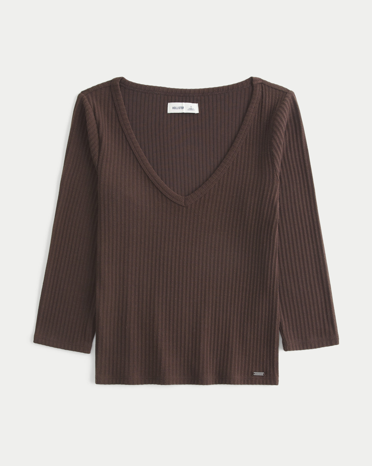 Hollister Textural Three-Quarter Sleeve V-Neck Top