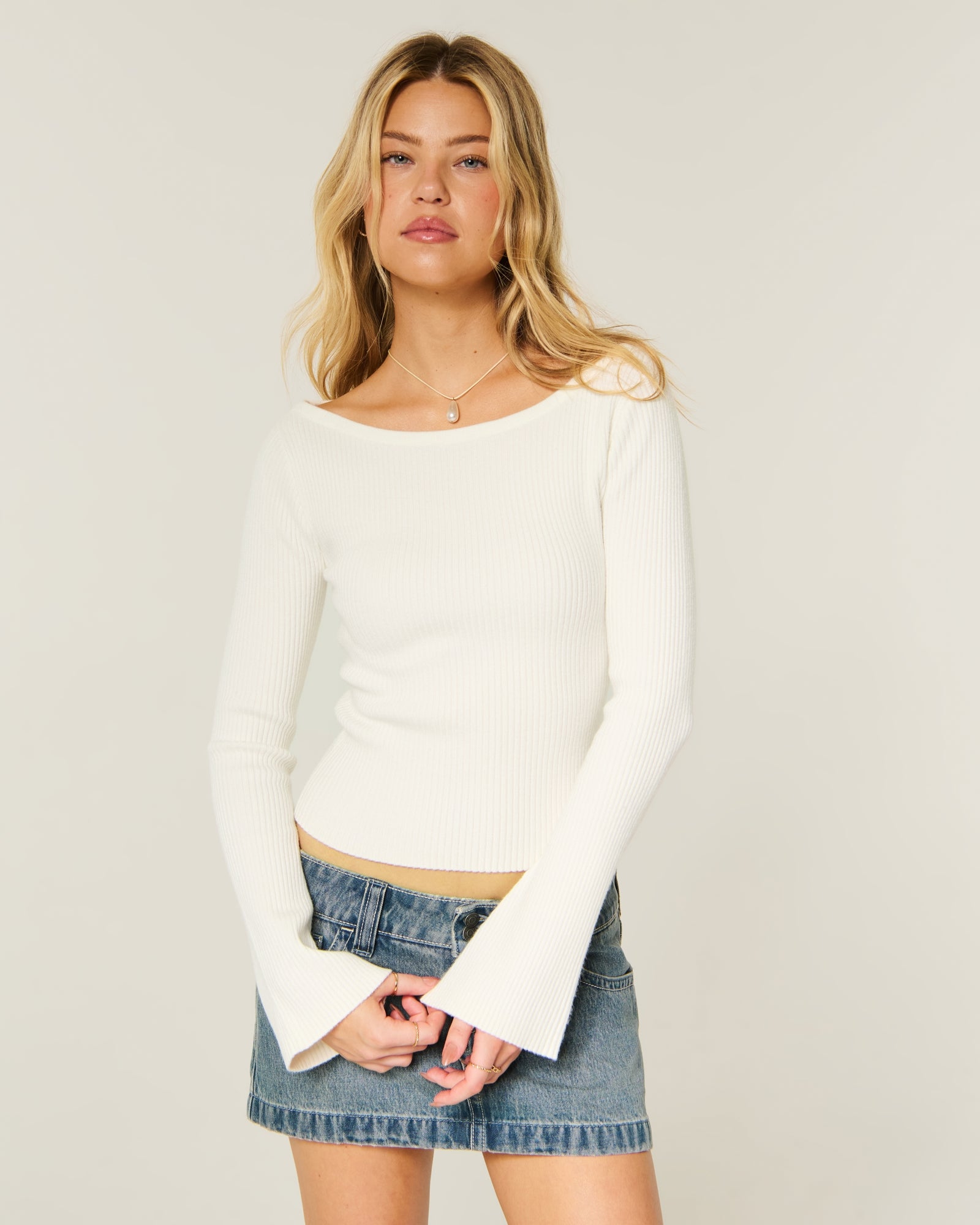 Hollister Slash-Neck Bell Sleeve Sweater
