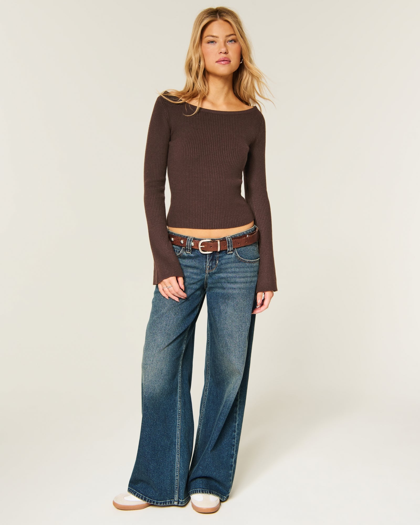 Hollister Slash-Neck Bell Sleeve Sweater
