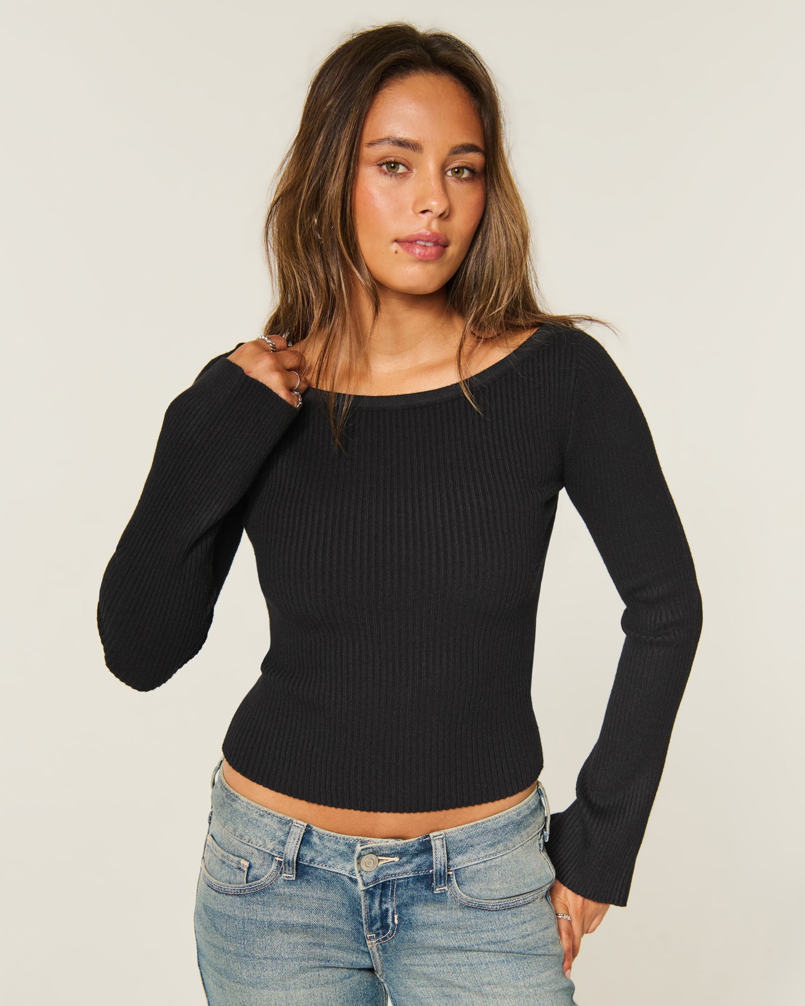 Hollister Slash-Neck Bell Sleeve Sweater