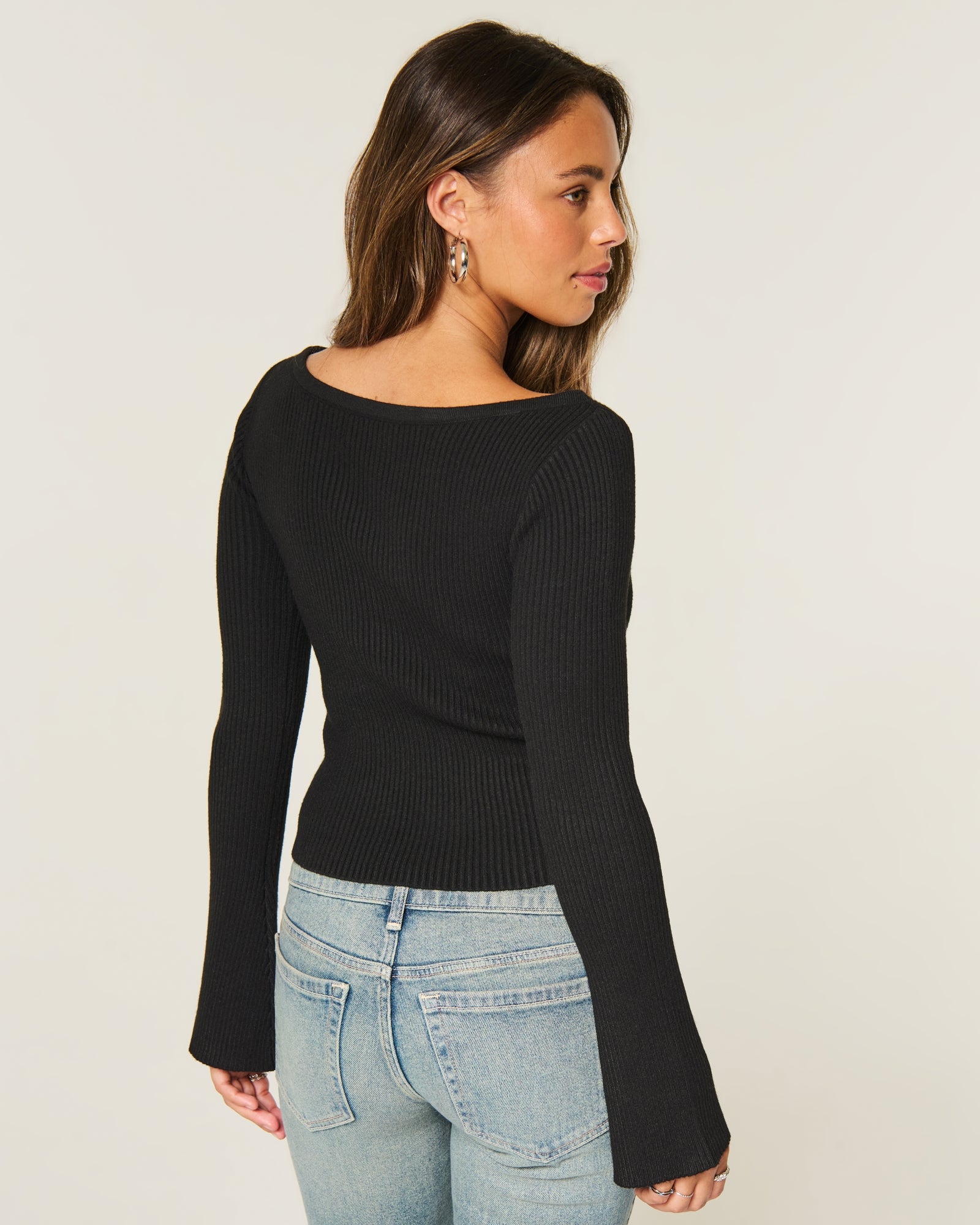 Hollister Slash-Neck Bell Sleeve Sweater