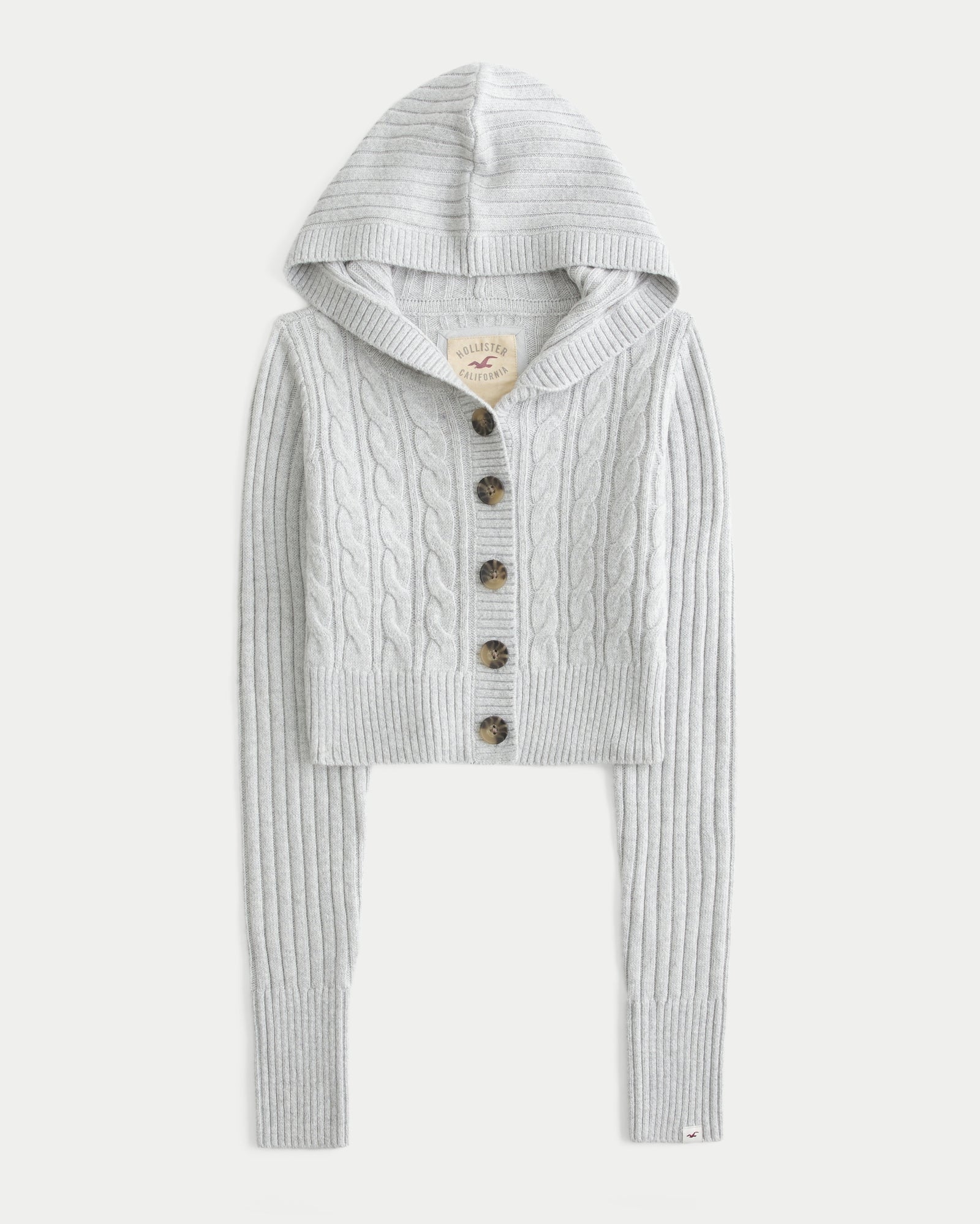 Hollister Shrunken Cable-Knit Hooded Cardigan