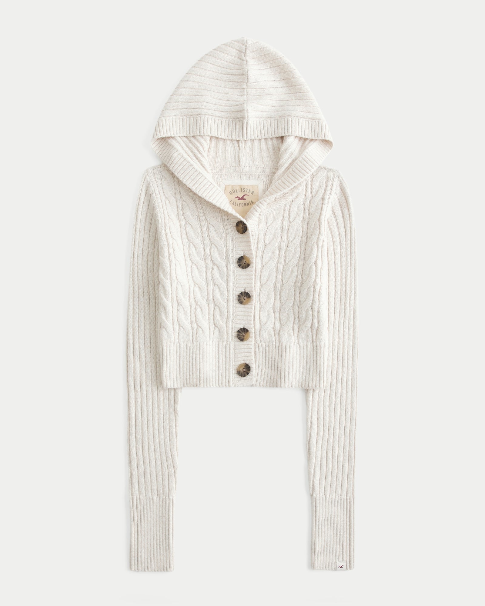 Hollister Shrunken Cable-Knit Hooded Cardigan
