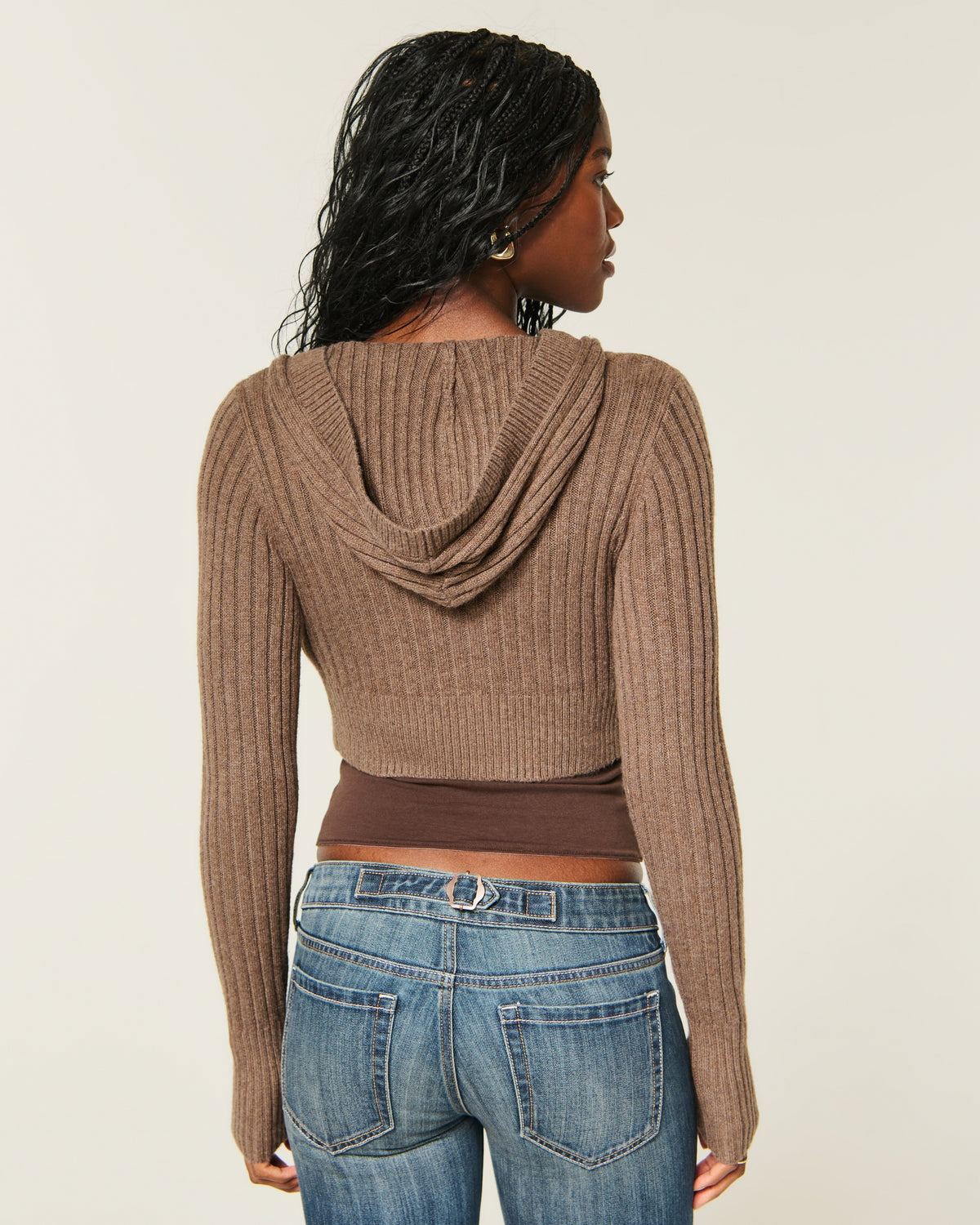 Hollister Shrunken Cable-Knit Hooded Cardigan