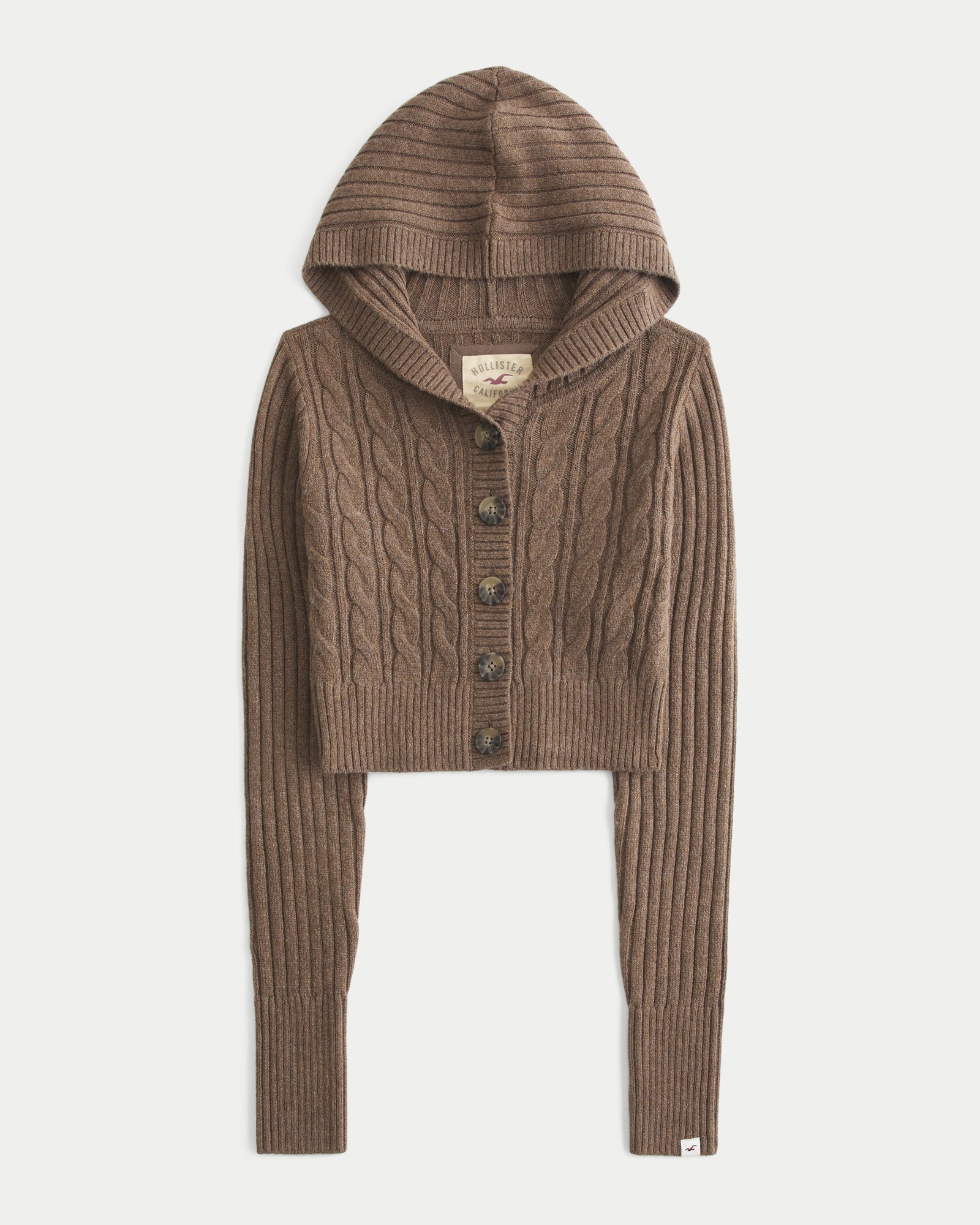 Hollister Shrunken Cable-Knit Hooded Cardigan