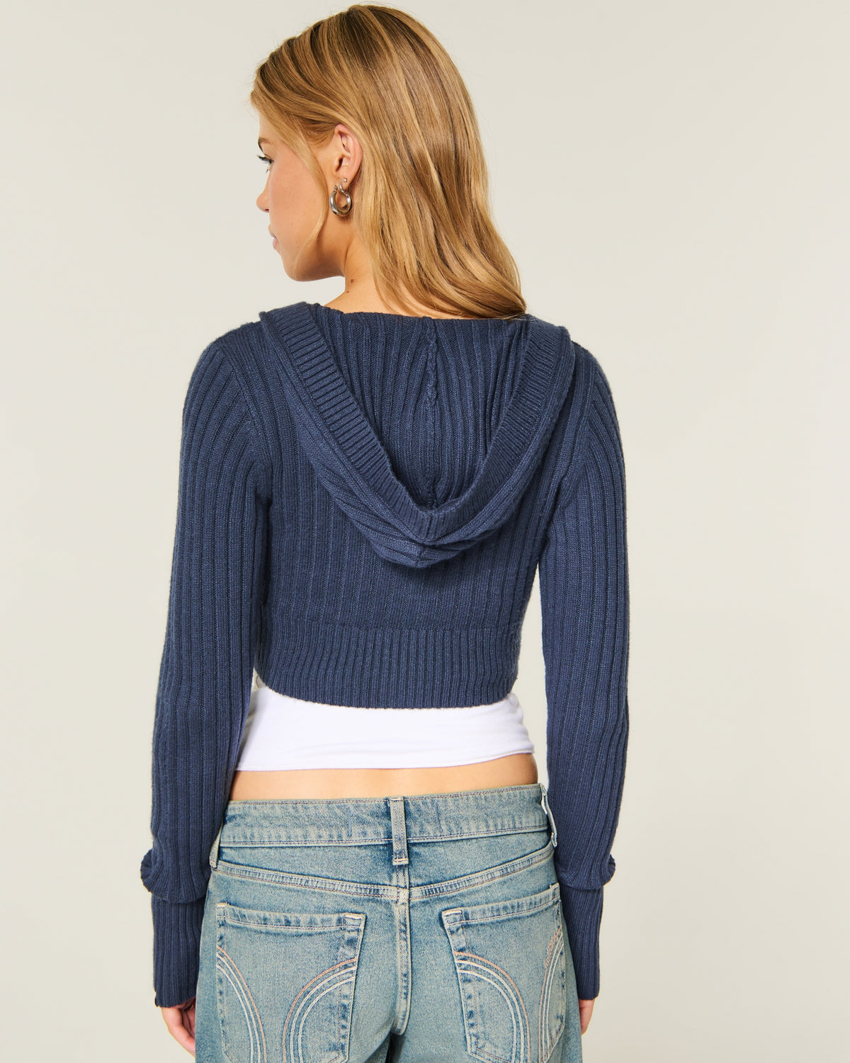 Hollister Shrunken Cable-Knit Hooded Cardigan