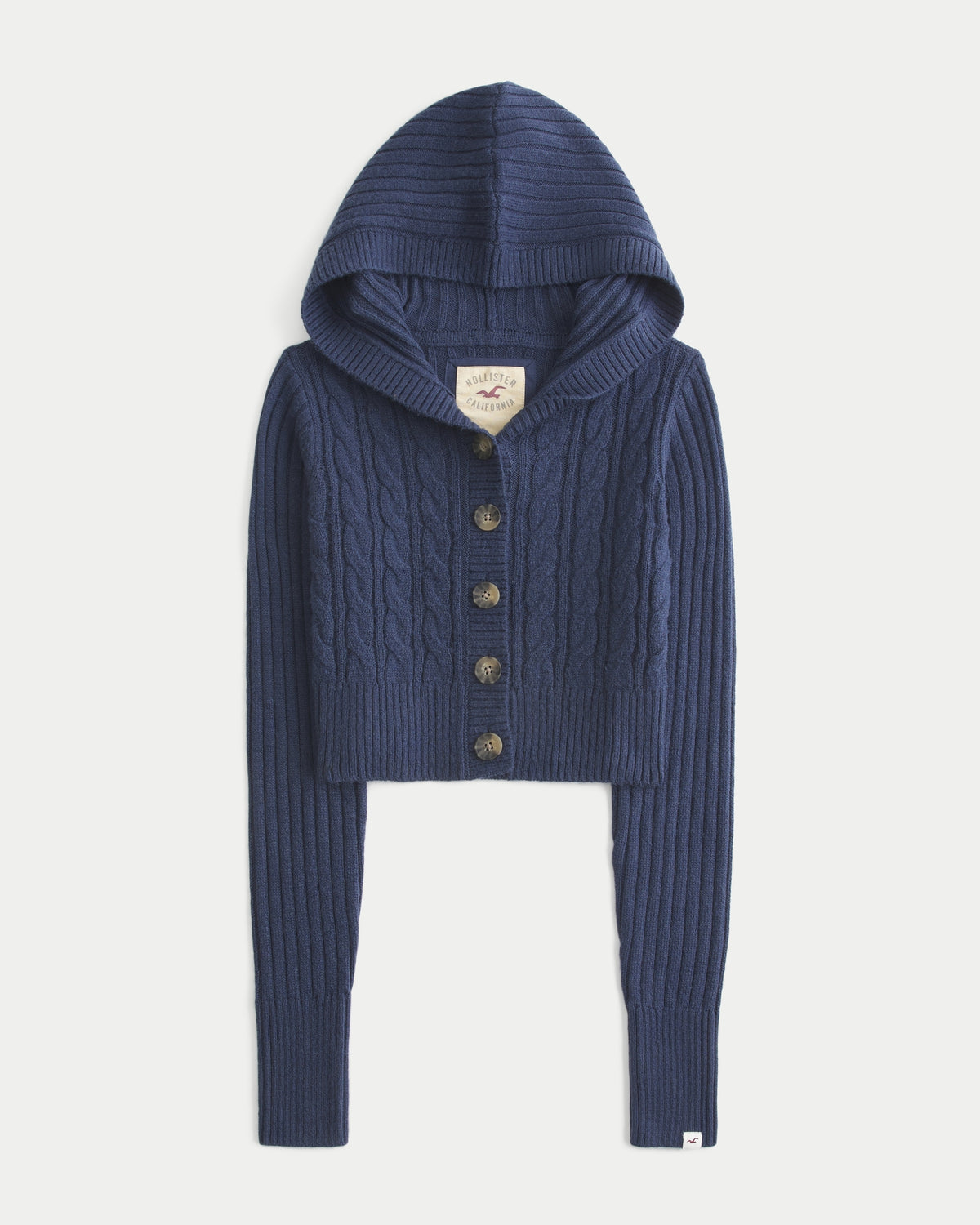 Hollister Shrunken Cable-Knit Hooded Cardigan